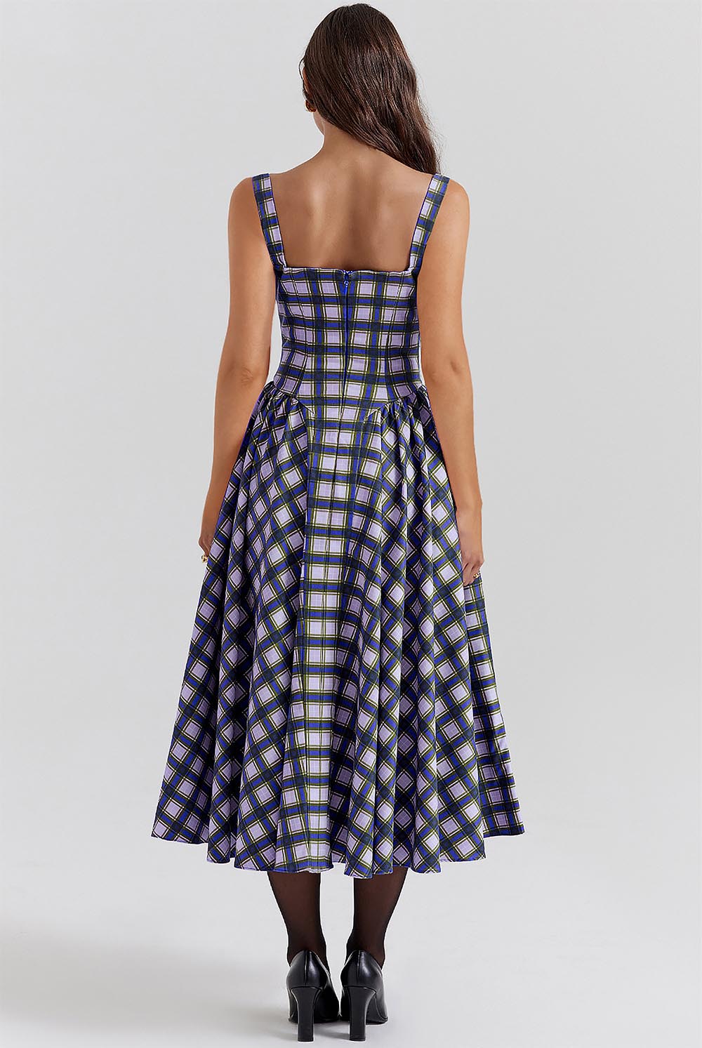Women&#39;s Retro Pleated Check Midi Dress | ZAKAPOP