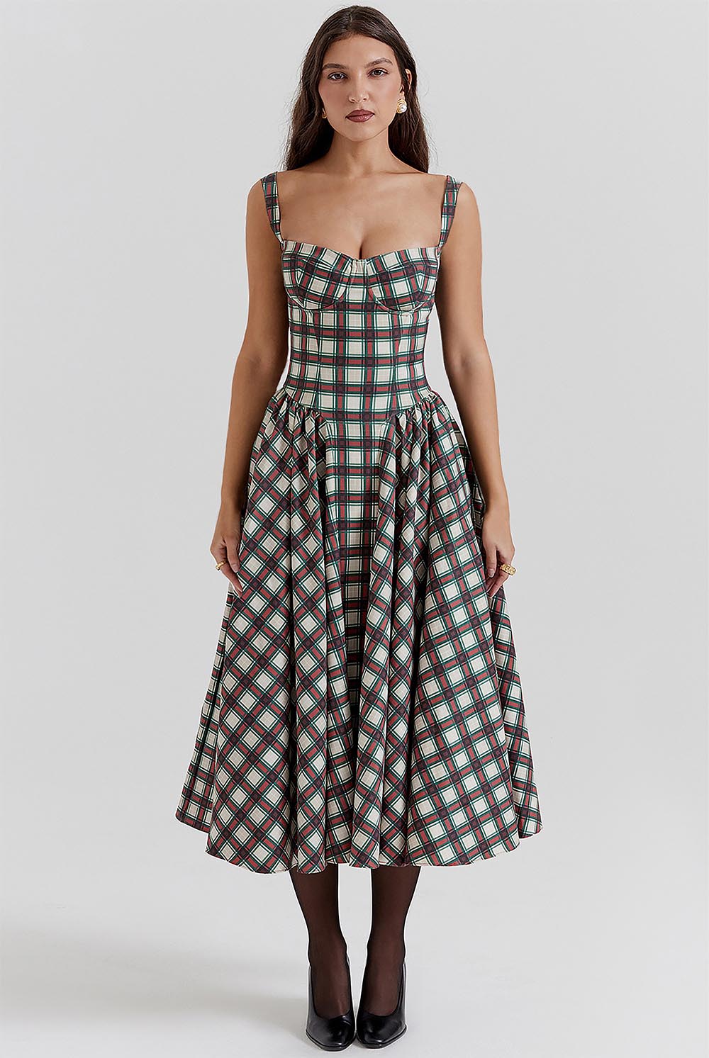 Women&#39;s Retro Pleated Check Midi Dress | ZAKAPOP