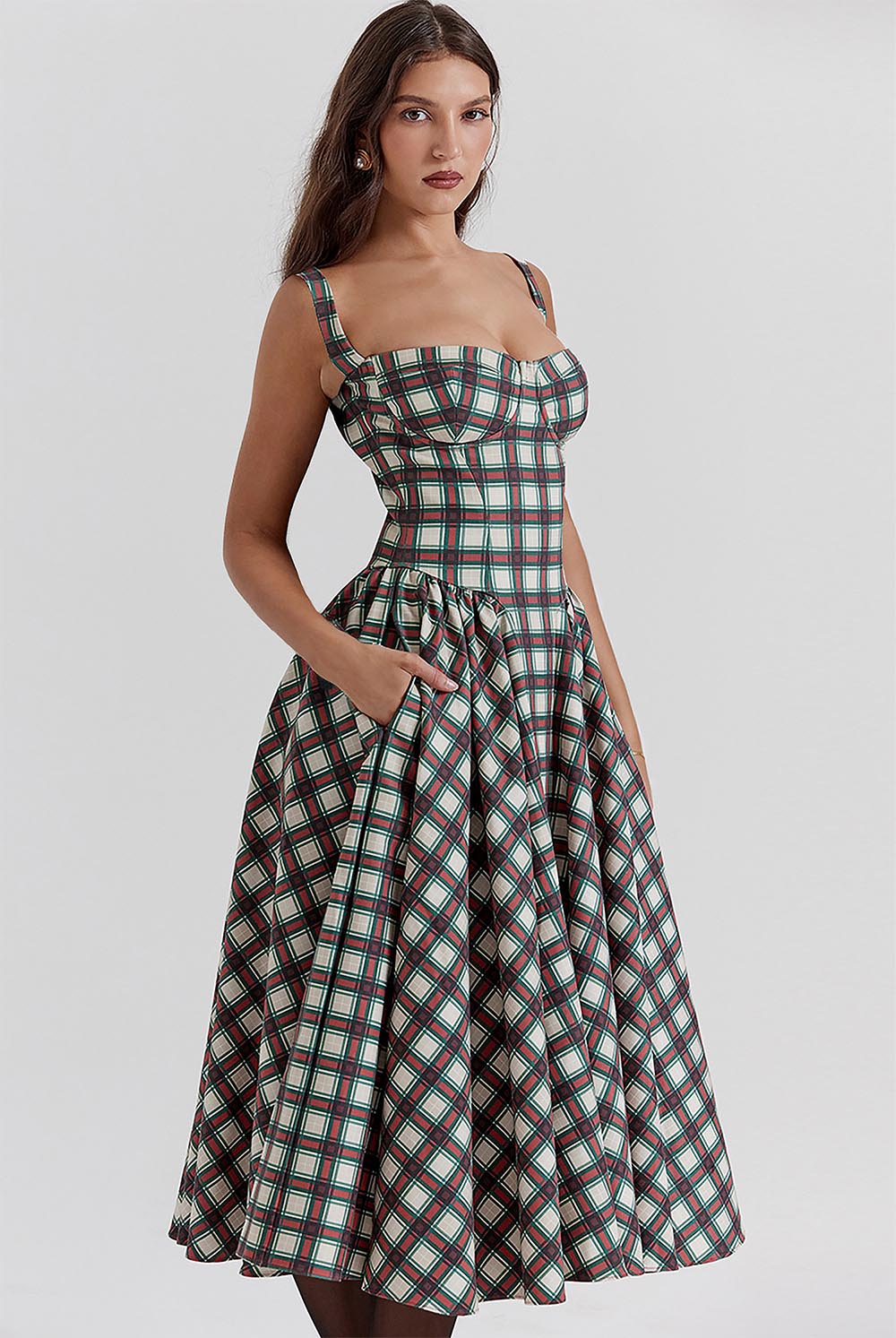 Women&#39;s Retro Pleated Check Midi Dress | ZAKAPOP