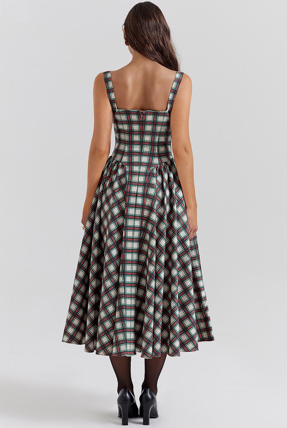 Women&#39;s Retro Pleated Check Midi Dress | ZAKAPOP