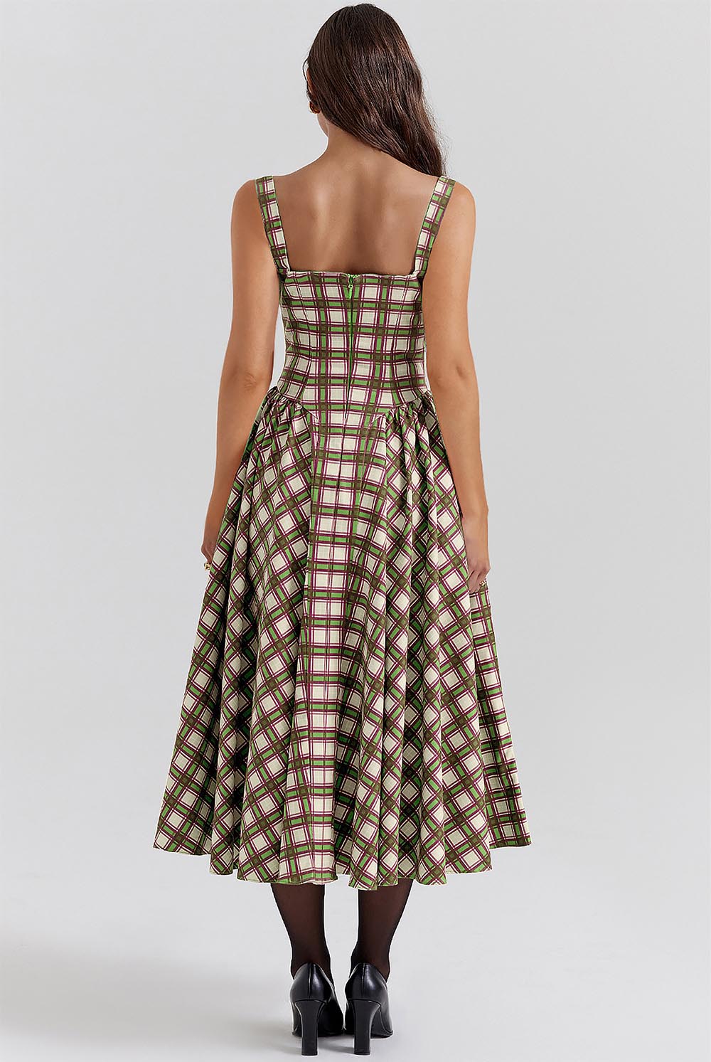 Women&#39;s Retro Pleated Check Midi Dress | ZAKAPOP