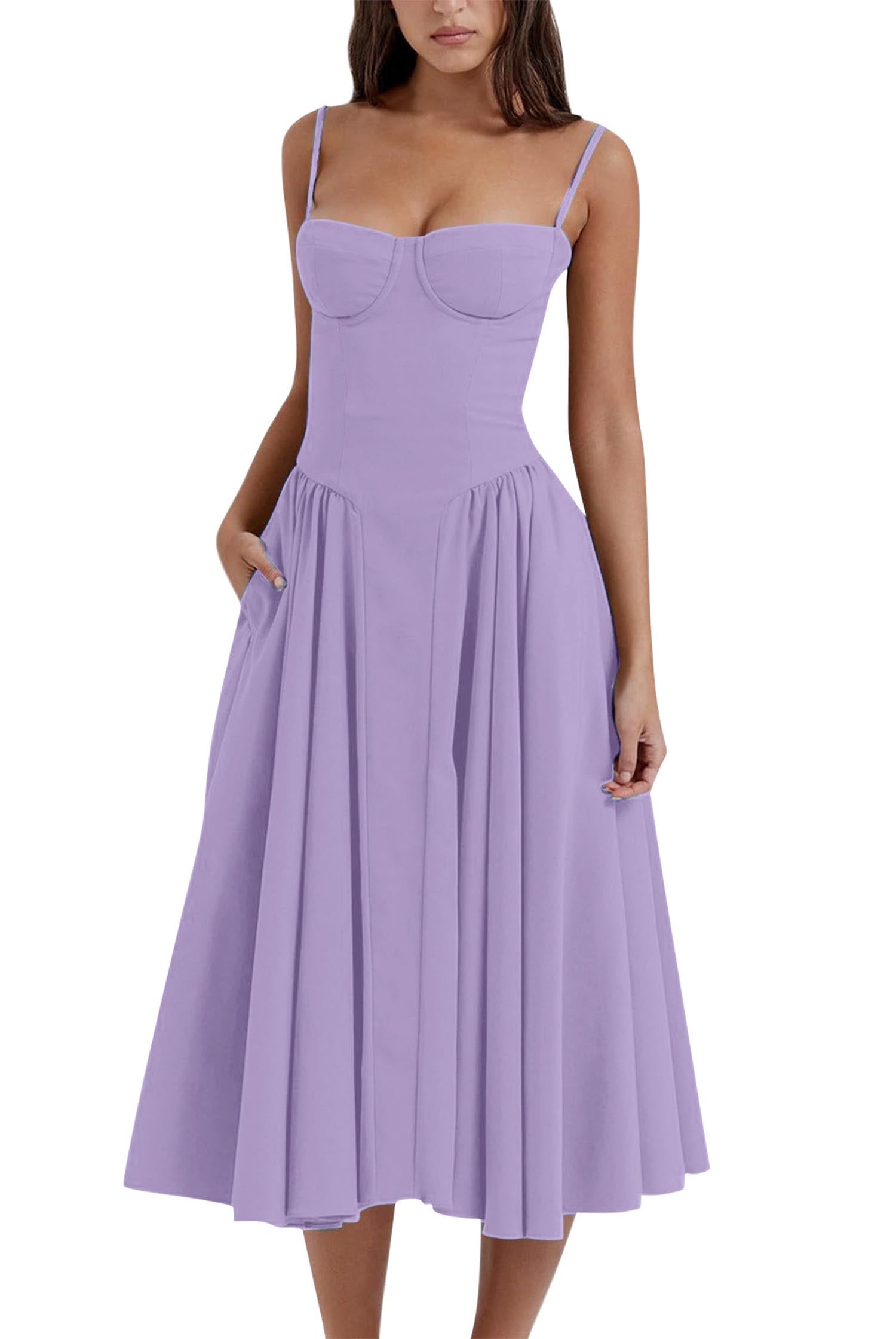 Women&#39;s Retro Pleated Solid Color Midi Dress | ZAKAPOP