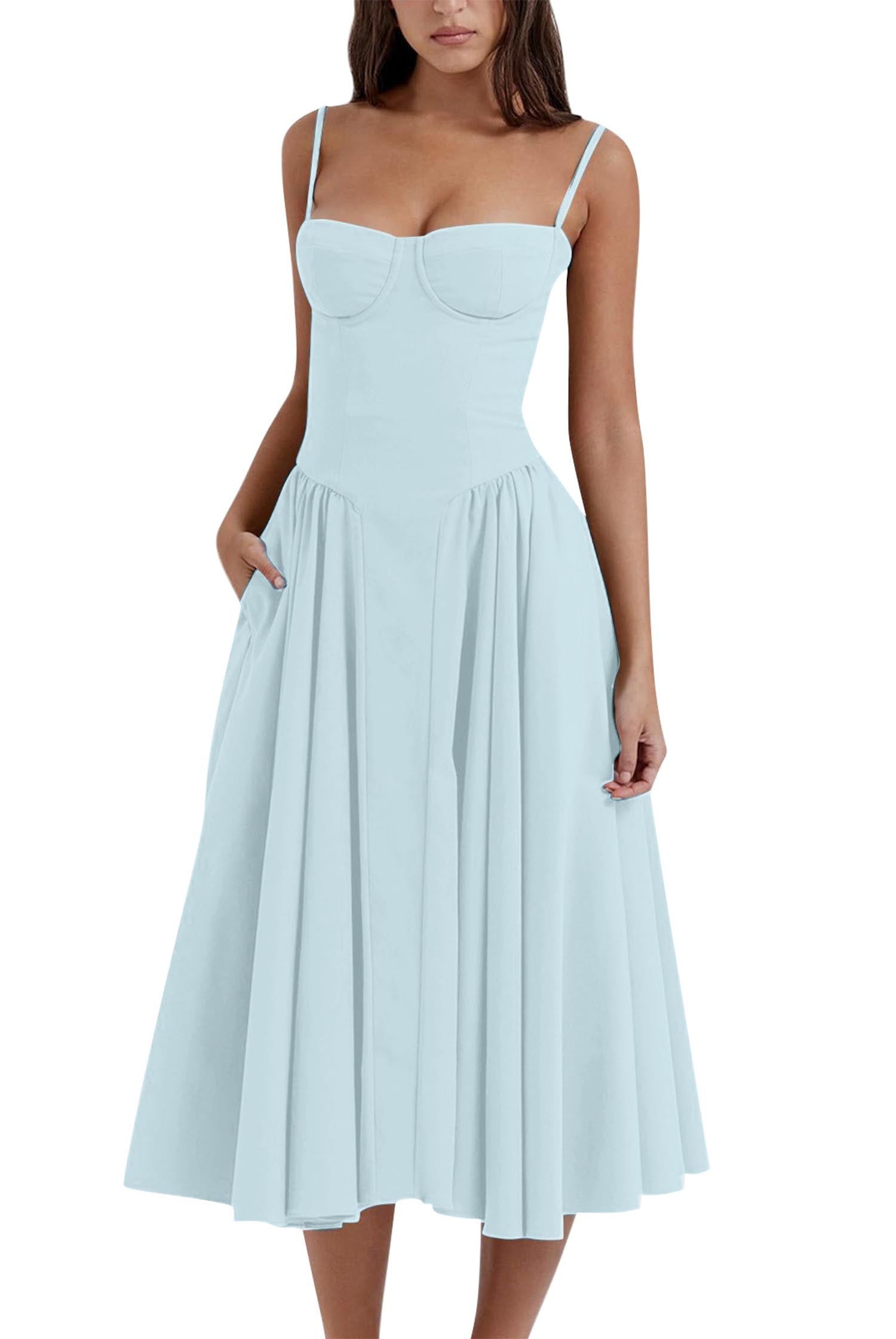 Women&#39;s Retro Pleated Solid Color Midi Dress | ZAKAPOP