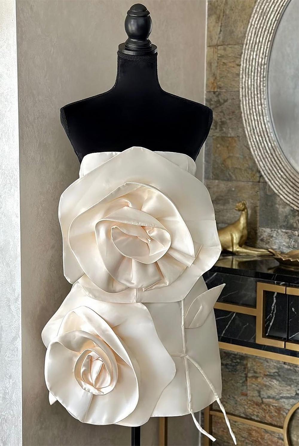 Sexy Floral Embellished Strapless Off-Shoulder Mini Dress | ZAKAPOP