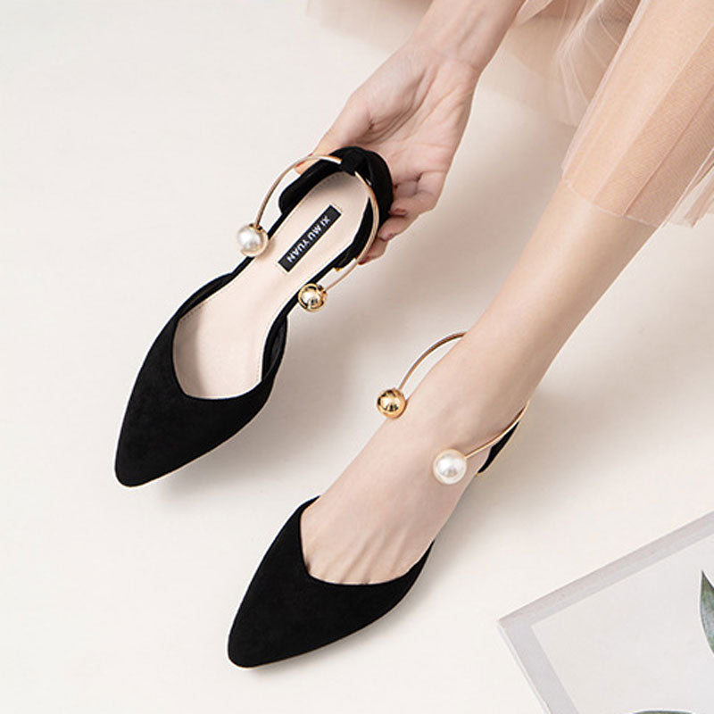 Women&#39;s Elegant Pearl Decor Point Toe Flats | ZAKAPOP