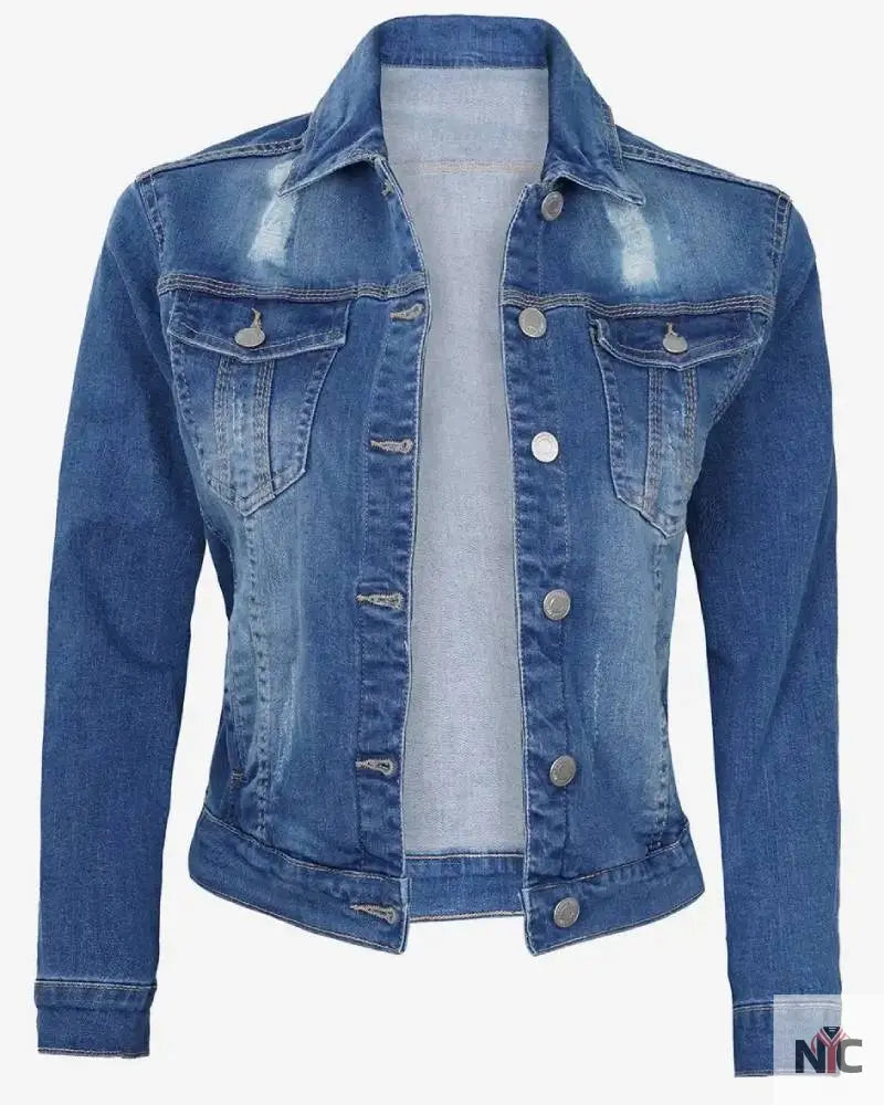 Womens Mid Blue Trucker Style Denim Jacket