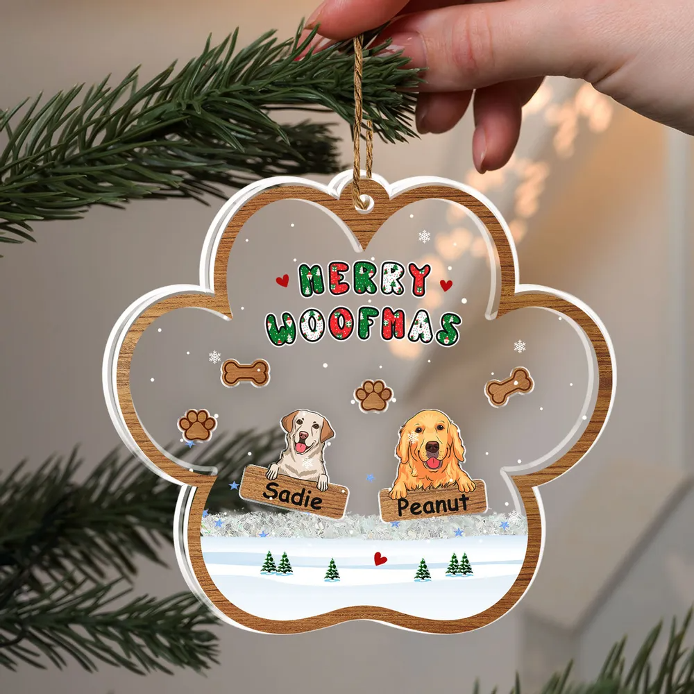 Woofmas Winter - Custom 3 Layers Shaker Ornament - Christmas Gift for Dog Lovers, Pet Lovers, Dog Mom, Dog Dad