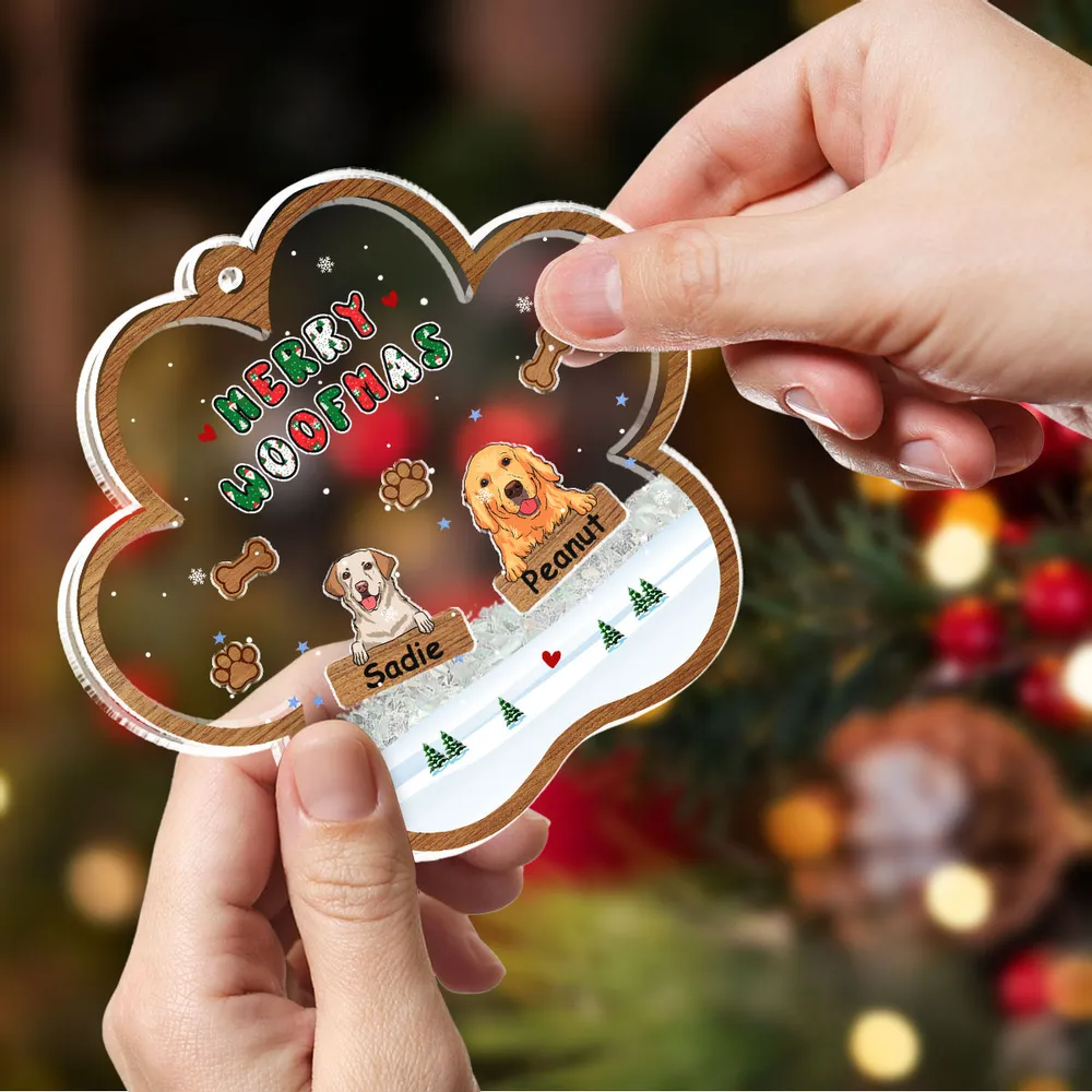 Woofmas Winter - Custom 3 Layers Shaker Ornament - Christmas Gift for Dog Lovers, Pet Lovers, Dog Mom, Dog Dad