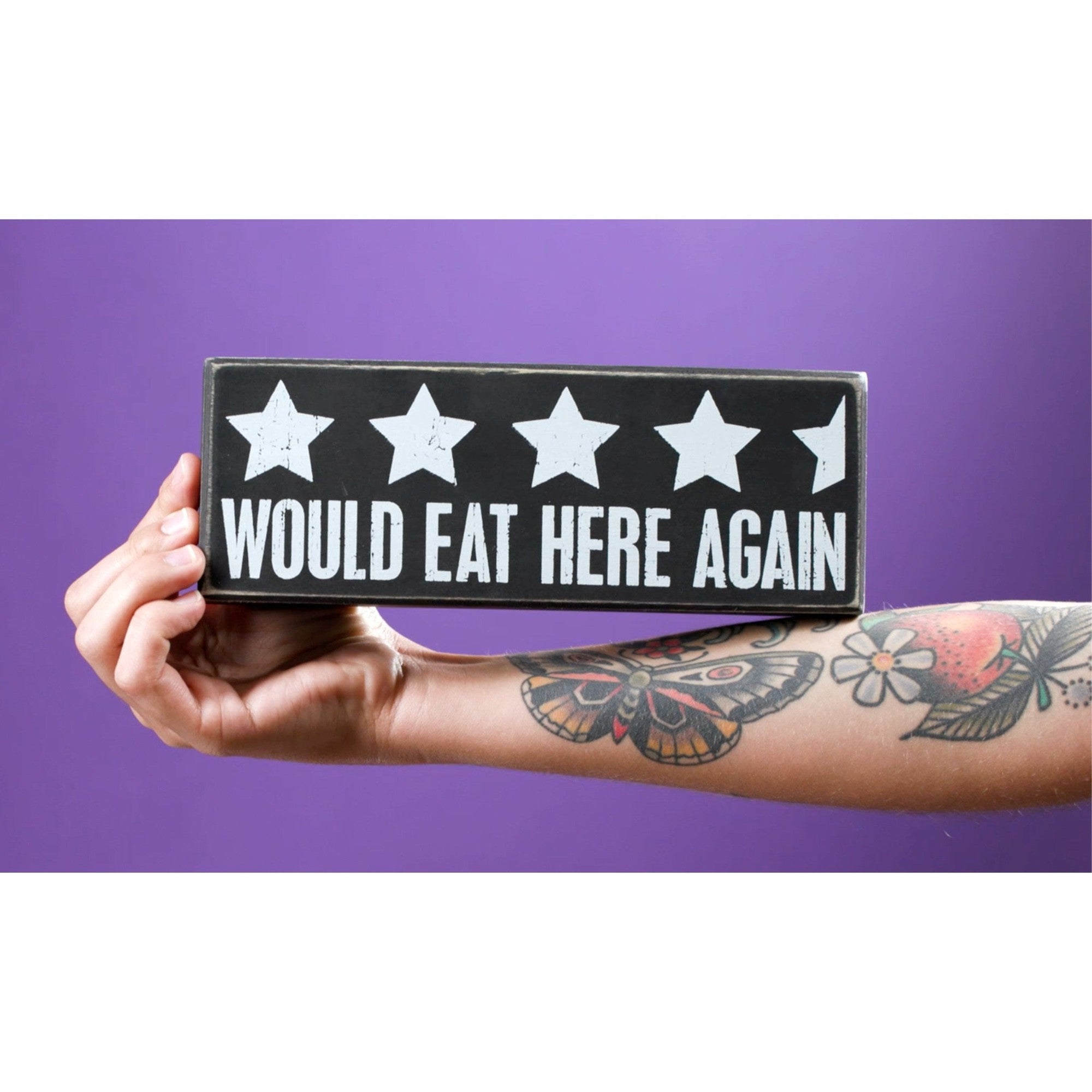 Would Eat Here Again 4.5 Stars Wooden Box Sign | 9&amp;quot; x 3.25&amp;quot;