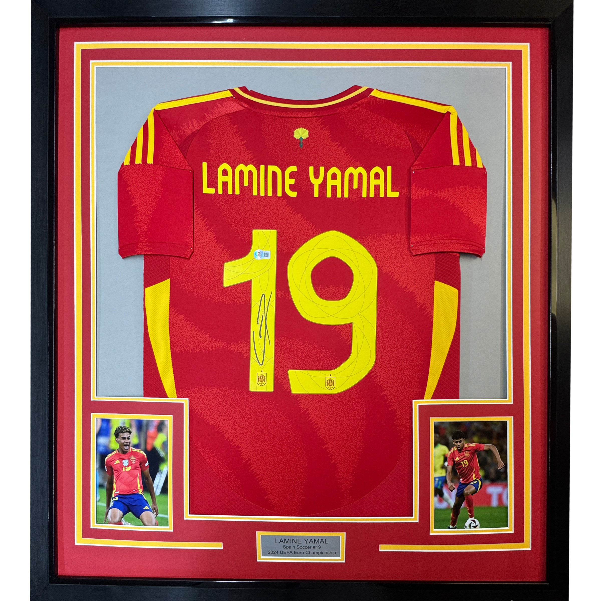 Framed Autographed/Signed Lamine Yamal 35x39 Spain Red World Cup Soccer Jersey Beckett BAS COA