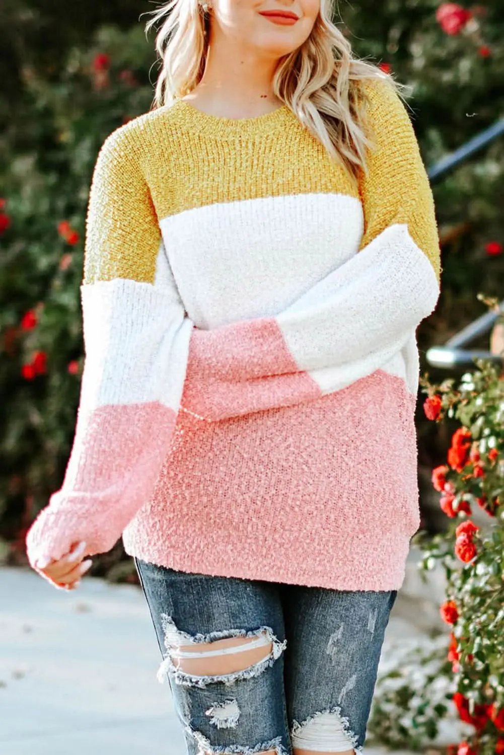 Love Salve Yellow Plus Size Women&amp;#39;s Sweater Winter Fashion Bubble Sleeve Knit Top