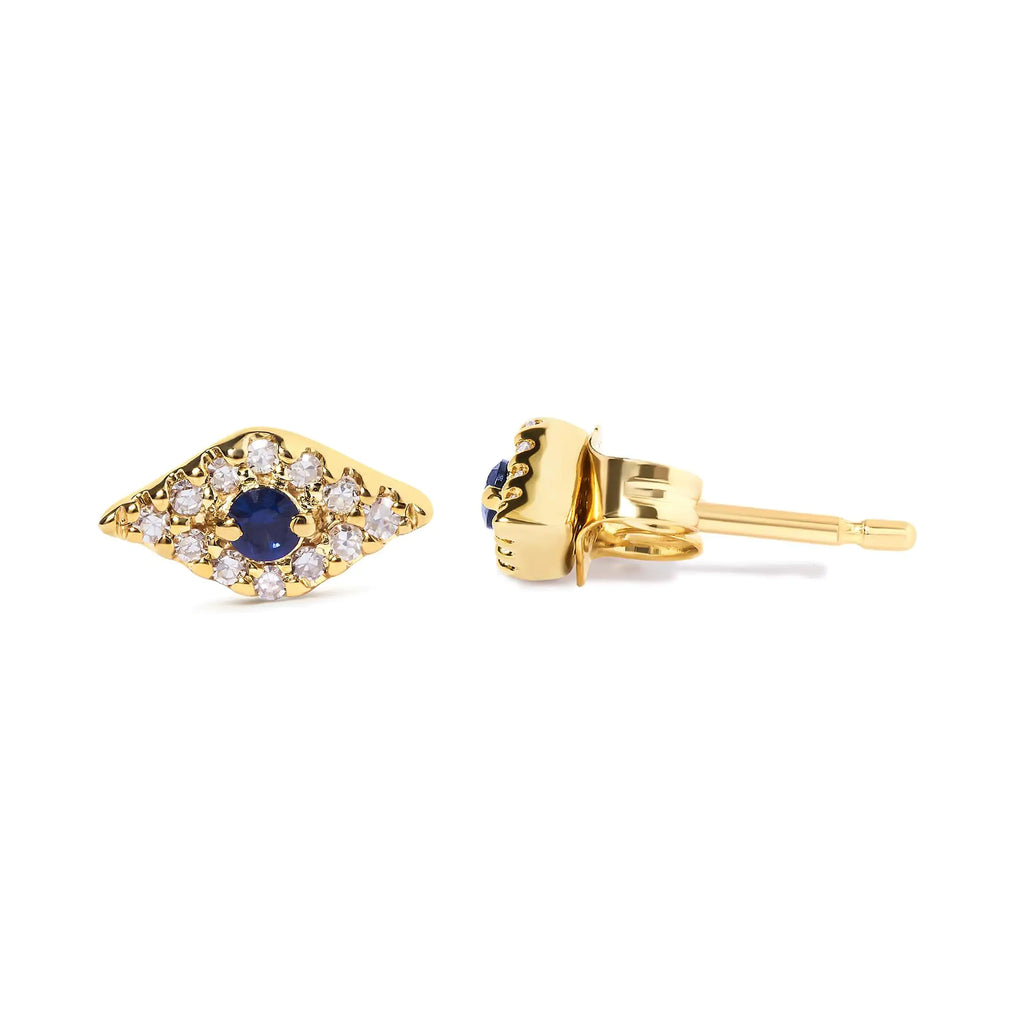 Style Loft Collection Evil Eye 10K Yellow Gold Blue Sapphire and Diamond Accent Stud Earring (H-I Color, I1-I2 Clarity)