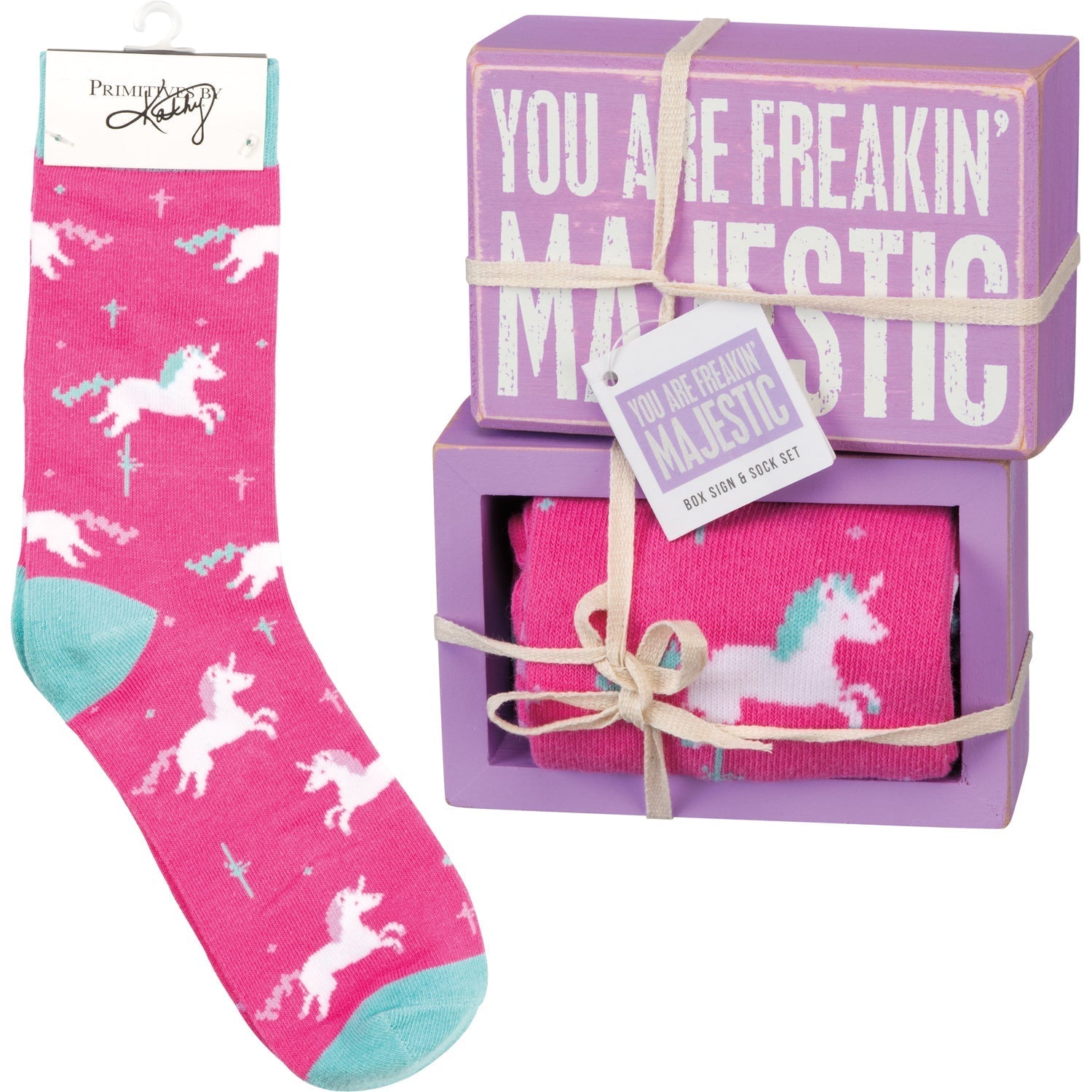 You Are Freakin&amp;#39; Majestic Unicorn Box Sign And Socks Giftable Set | Gift for Her