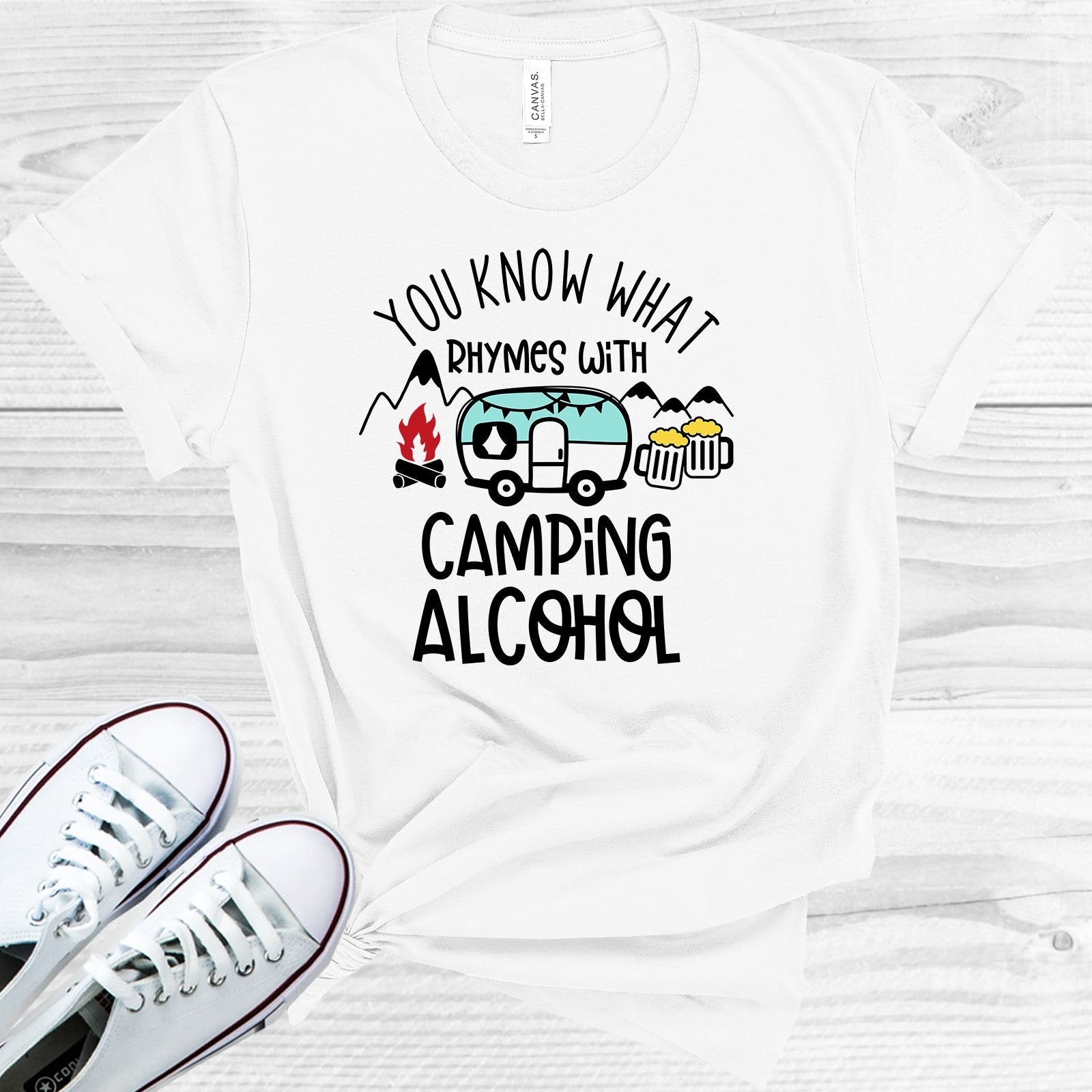 You Know What Rhymes with Camping Alcohol Graphic Tee