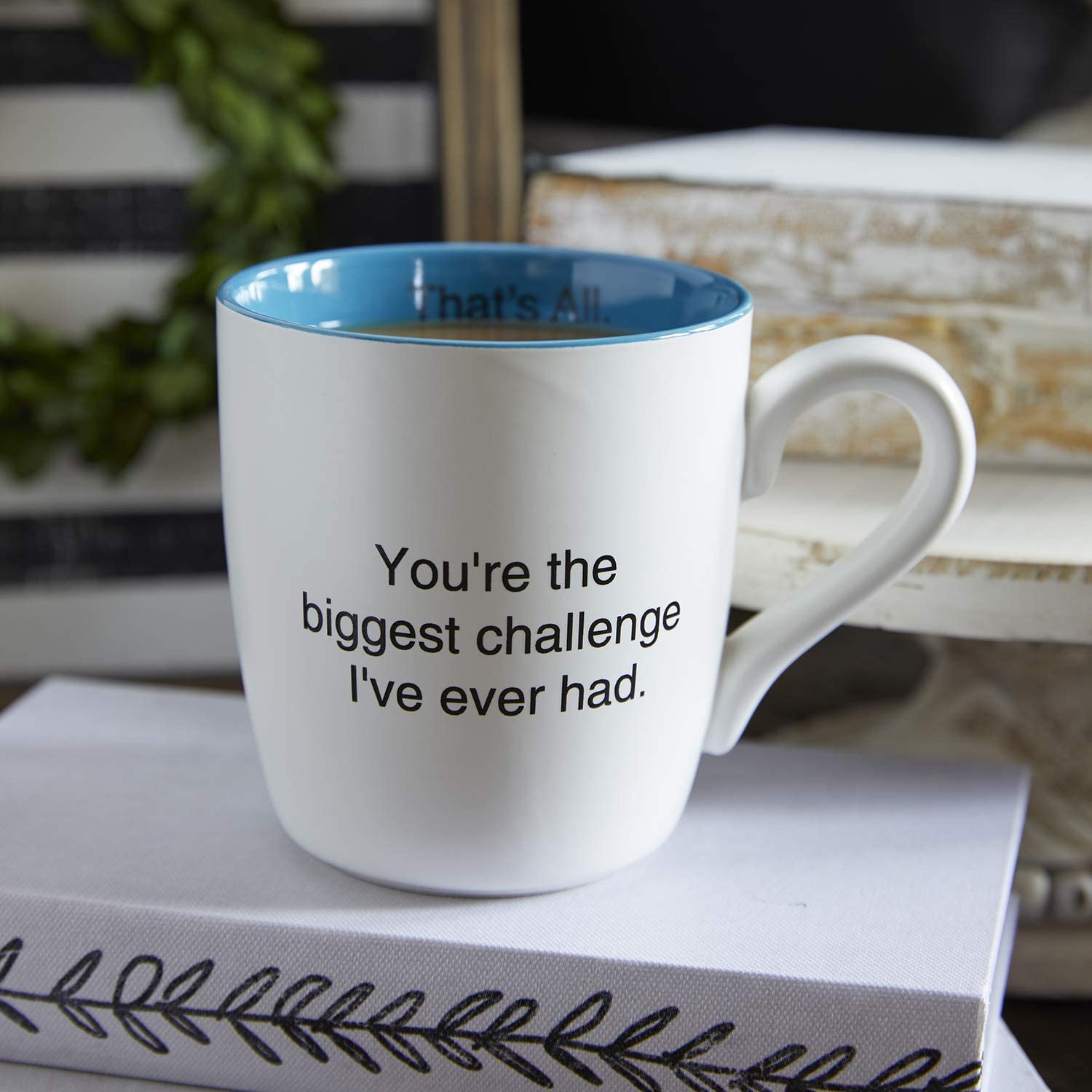 You&amp;#39;re The Biggest Challenge I&amp;#39;ve Ever Had Ceramic Coffee Mug in Teal and White