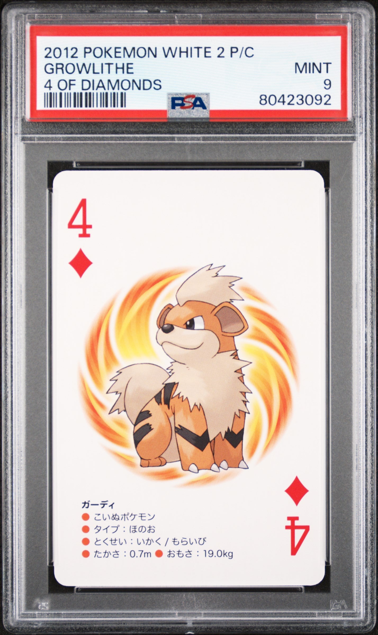 2012 POKEMON WHITE 2 PLAYING CARDS GROWLITHE 4 OF DIAMONDS PSA 9