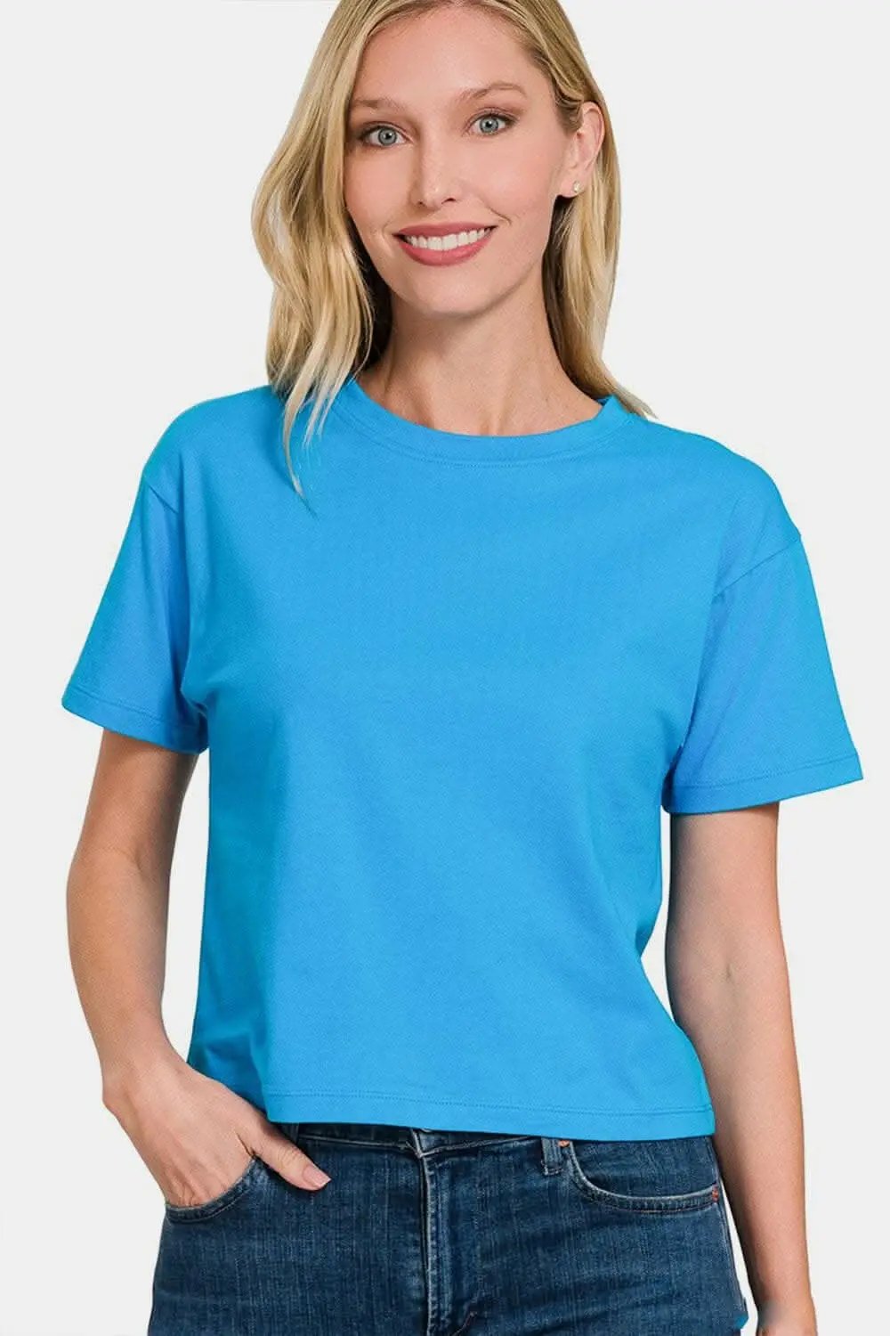 Zenana Cropped Tee Women&amp;#39;s Casual Round Neck Short Sleeve Top - Soft &amp;amp; Stylish