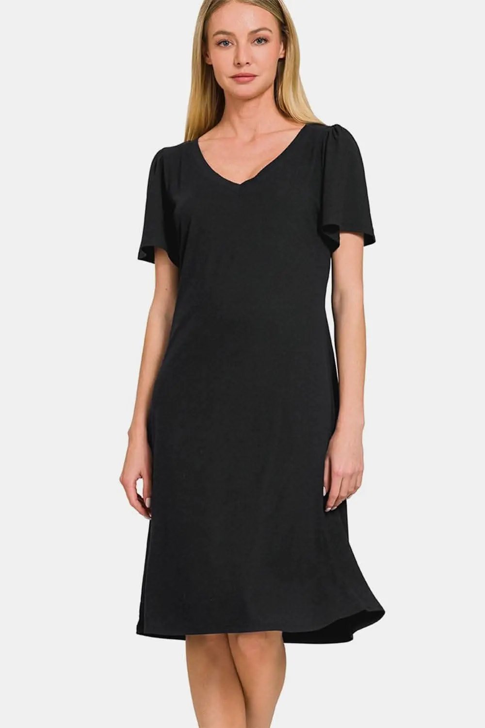 Trendsi Zenana V-Neck Short Sleeve Dress for Effortless El