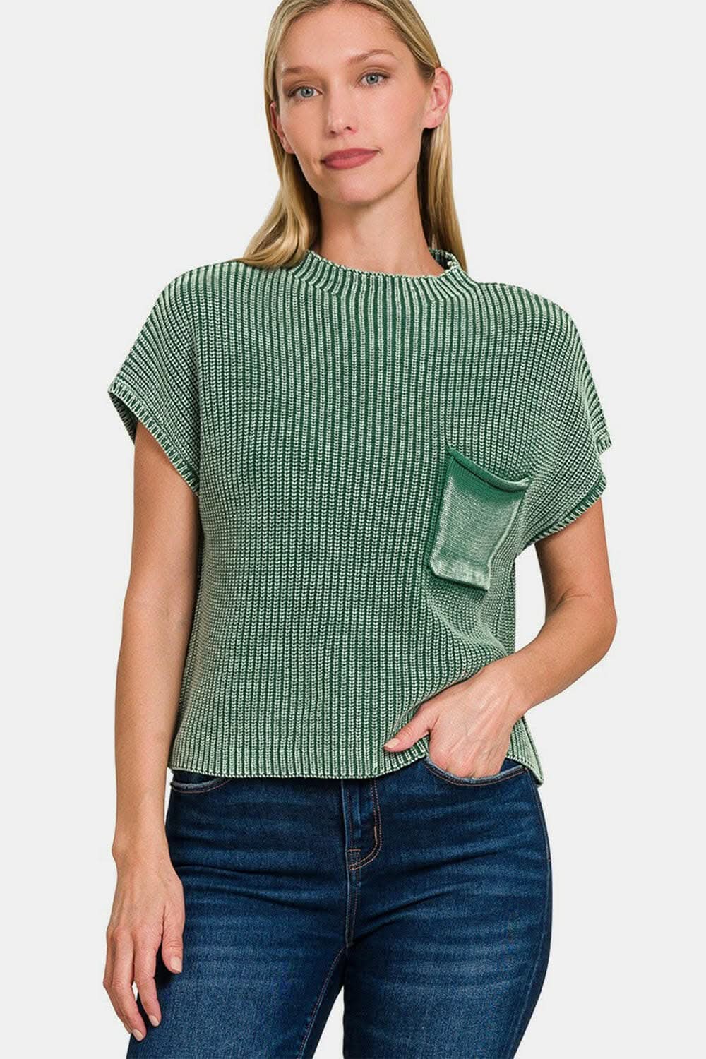 Zenana cropped mock neck sweater