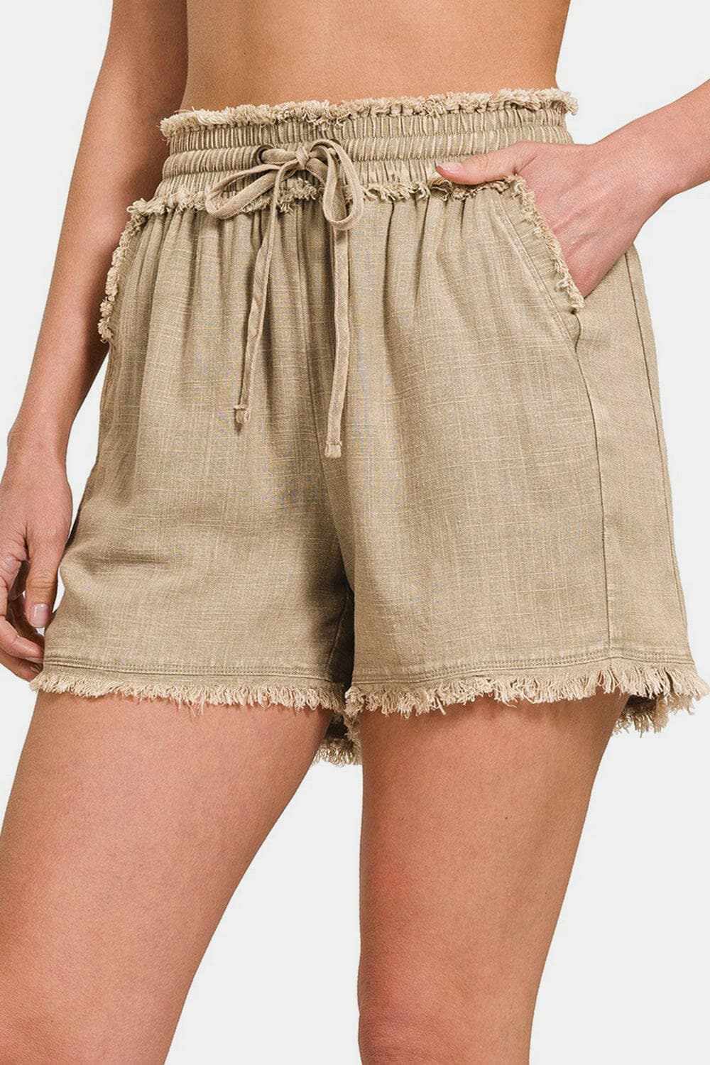 Trendsi Zenana frayed hem linen shorts