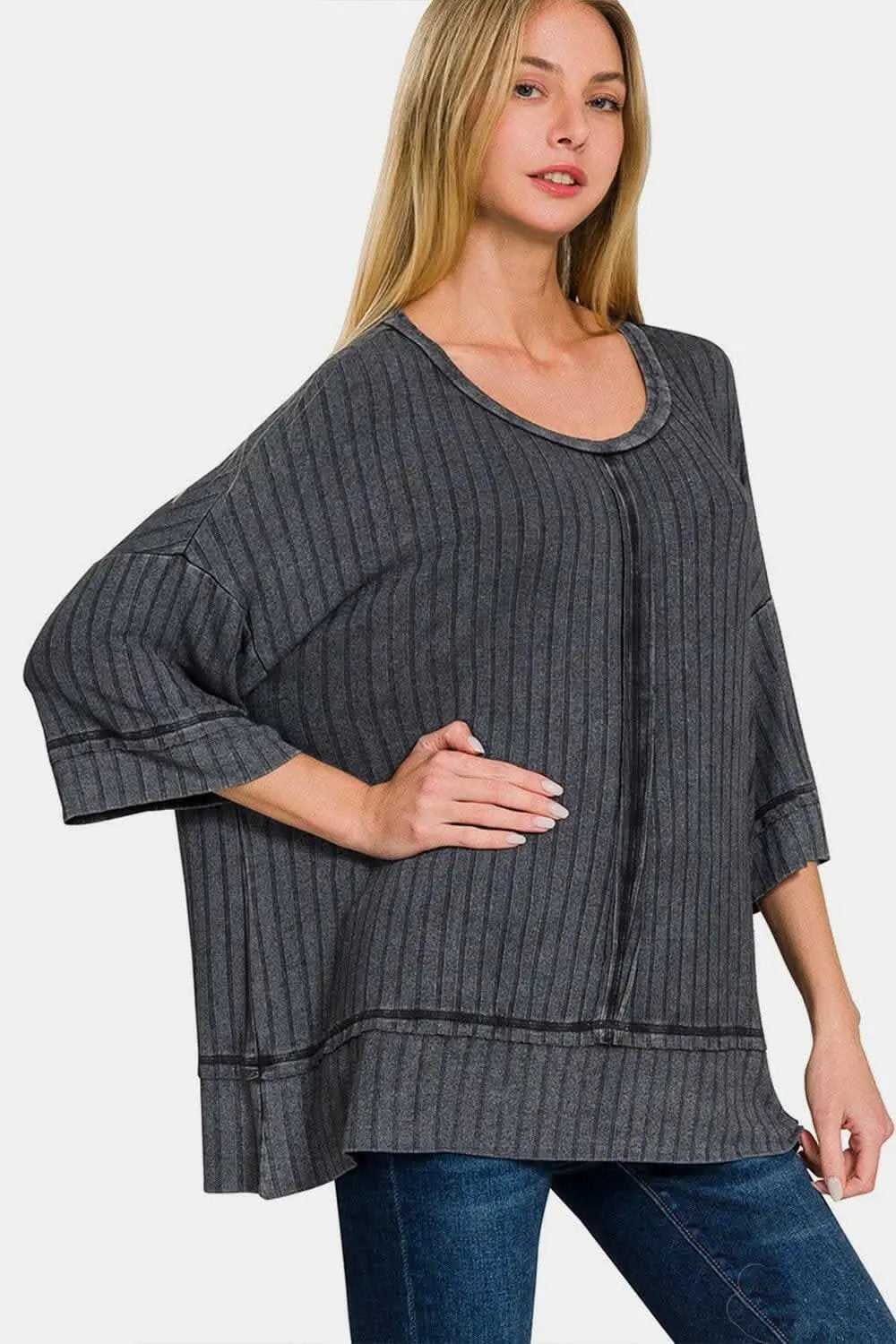 Top - Ribbed Drop Shoulder - Zenana Style