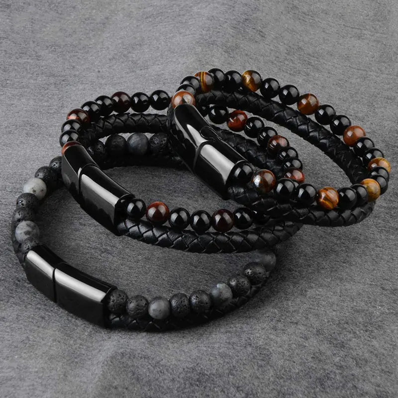 Style Loft Collection Natural Agate Stone Braided Leather Bracelet