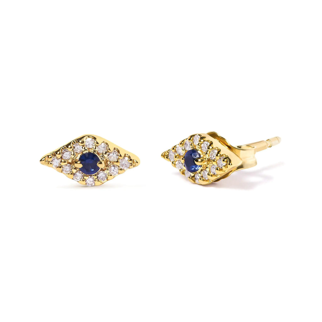 Style Loft Collection Evil Eye 10K Yellow Gold Blue Sapphire and Diamond Accent Stud Earring (H-I Color, I1-I2 Clarity)