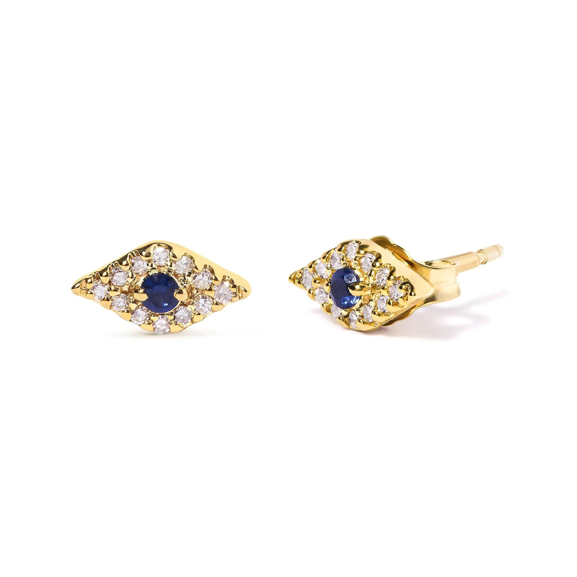 Style Loft Collection Evil Eye 10K Yellow Gold Blue Sapphire and Diamond Accent Stud Earring (H-I Color, I1-I2 Clarity)