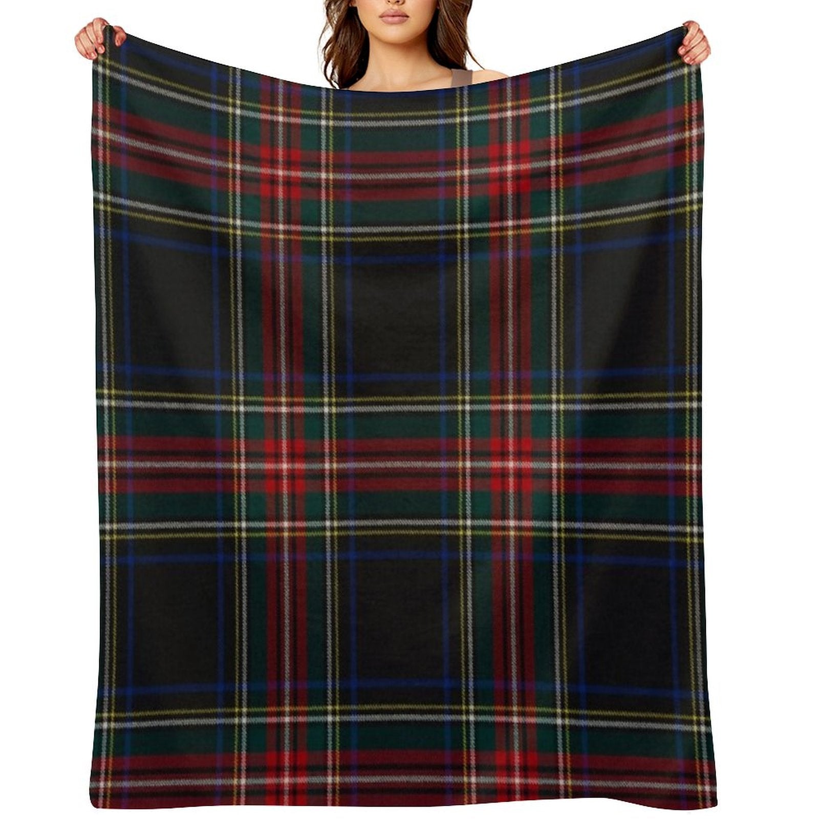 Stewart Black Scottish Tartan Throw Blanket