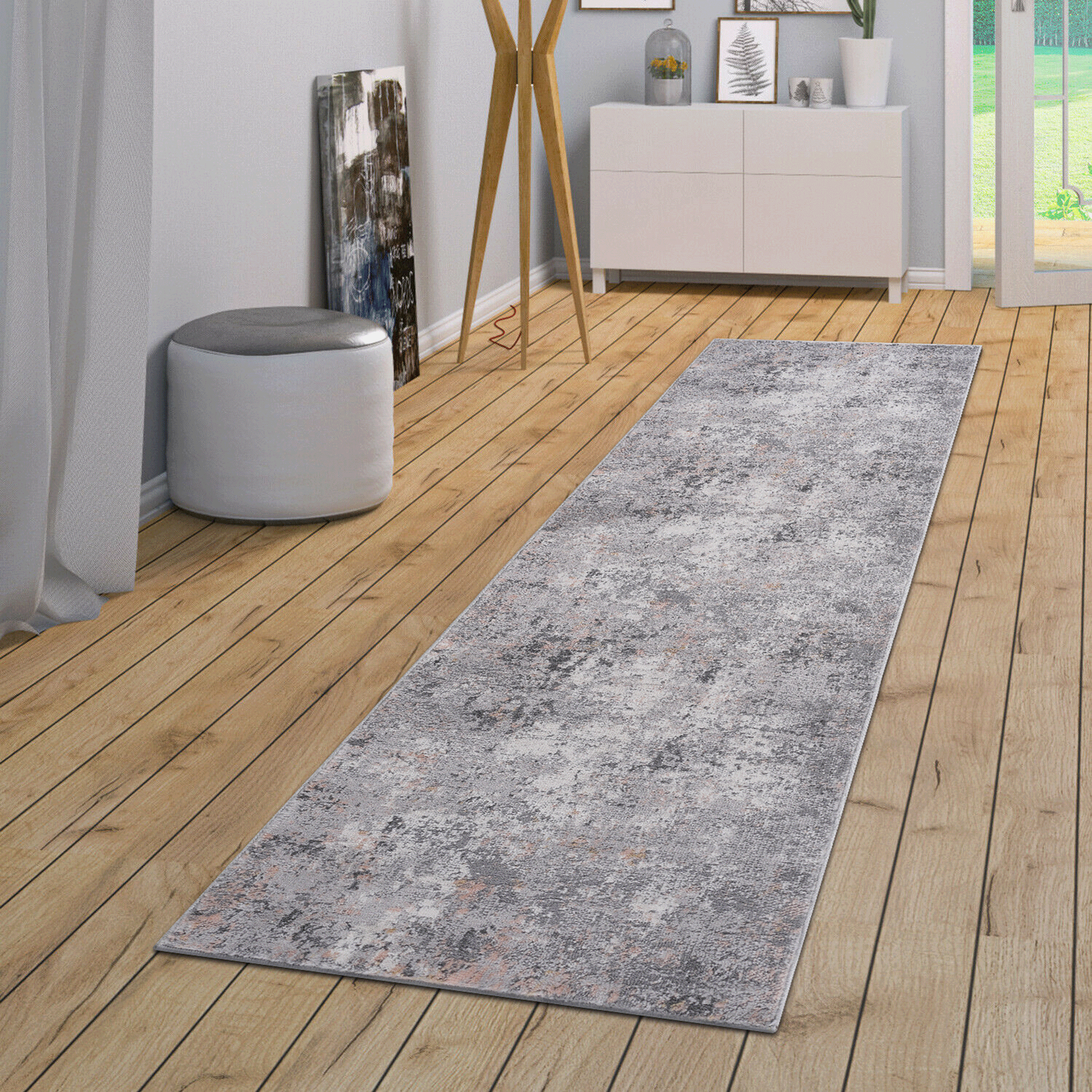 NAAR MARFI Collection 2X8 Grey / Multi / Abstract Runner Rug