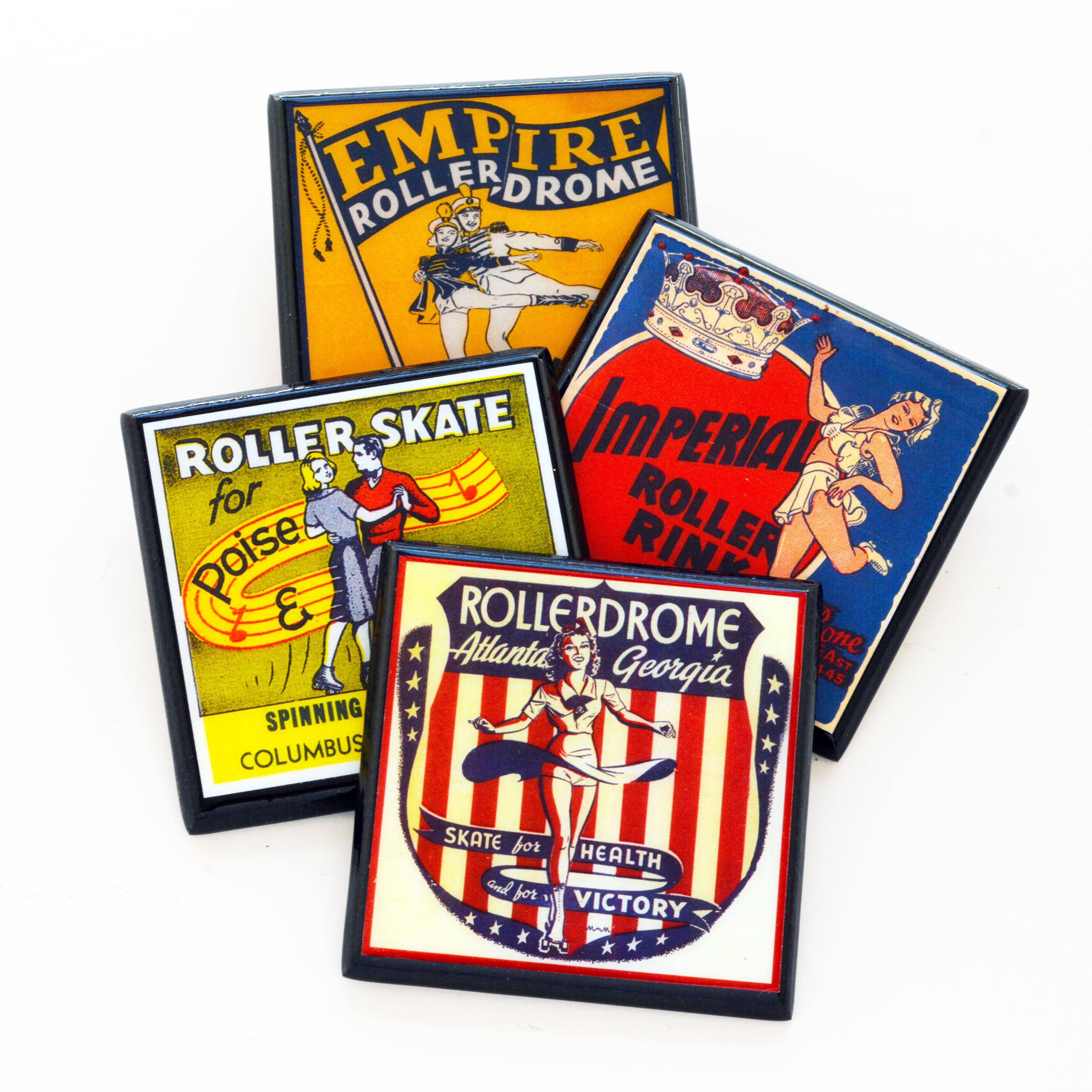 Vintage Roller Skating Rink Drink Coaster Set - Let&amp;#39;s Roll