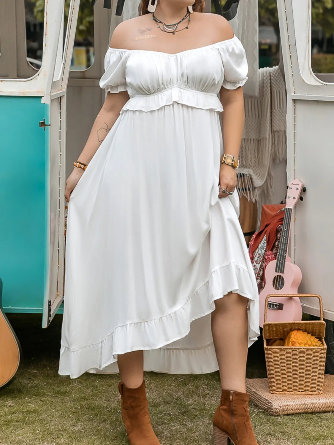 Boho Breeze Plus Size Off-Shoulder Maxi Dress