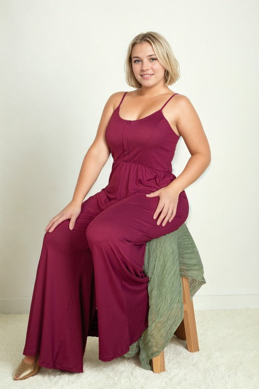 Button Front Wide Leg Jumpsuit