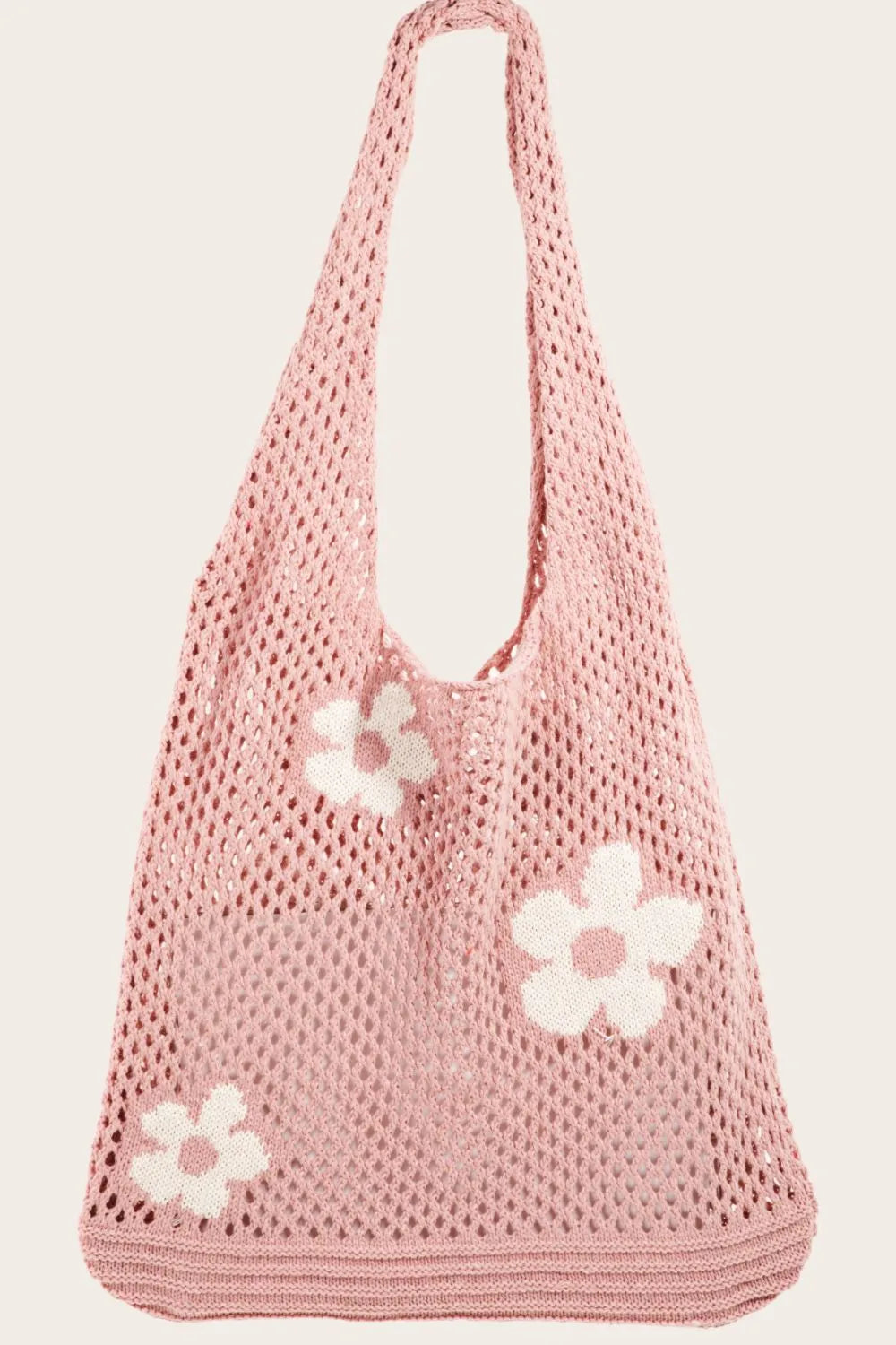 Fame Flower Knitted Shoulder Bag Pink Mesh With Floral