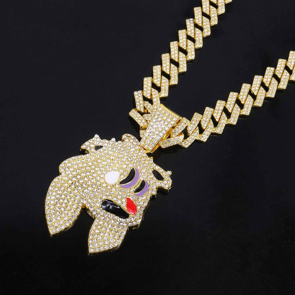 Jewelry Fashion Rabbit Head Pendant Necklace with High-Grade Cuban Chain for a Stylish Look