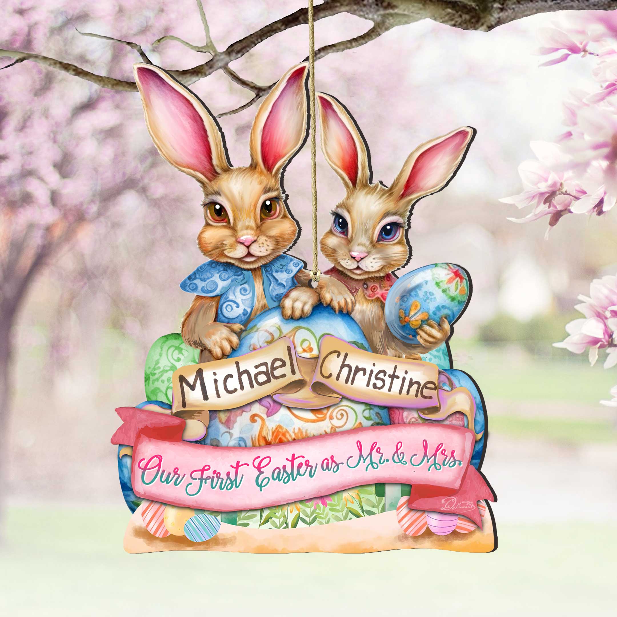 Personalized Easter Ornaments, Family Easter Ornament, Easter Basket Tag - Our First Easter as Mr. and Mrs. Wooden Ornaments by G. Debrekht Easter Spring Decor - 8652782P-MR