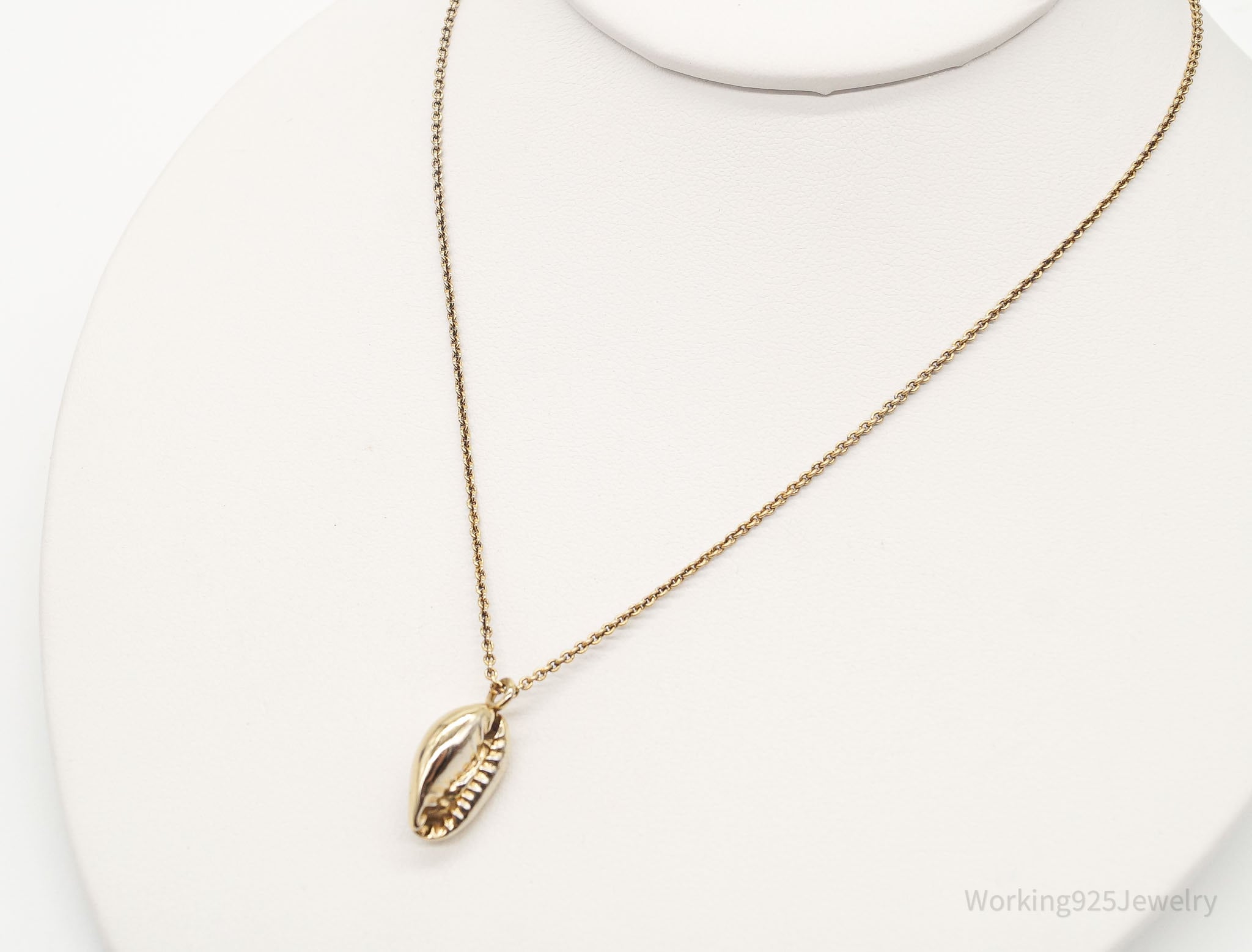 Vintage Mexico Designer Coffee Bean Gold Vermeil Sterling Silver Necklace 16&amp;quot;