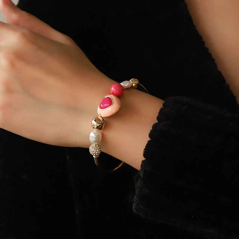 Heart Peach Pearl Bracelet - Fashion Original Design Combination Suit