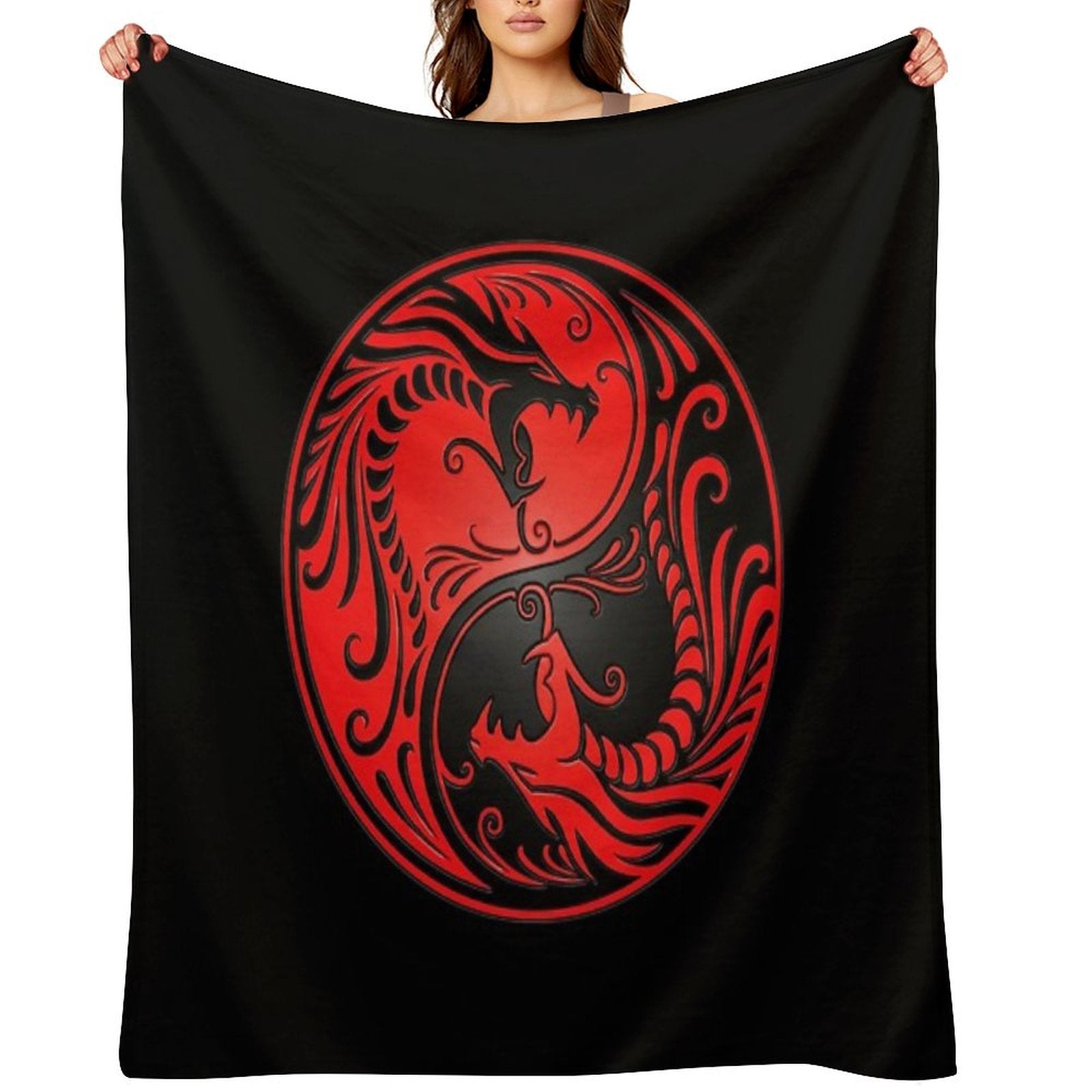 Yin Yang Dragons Red And Black Throw Blanket
