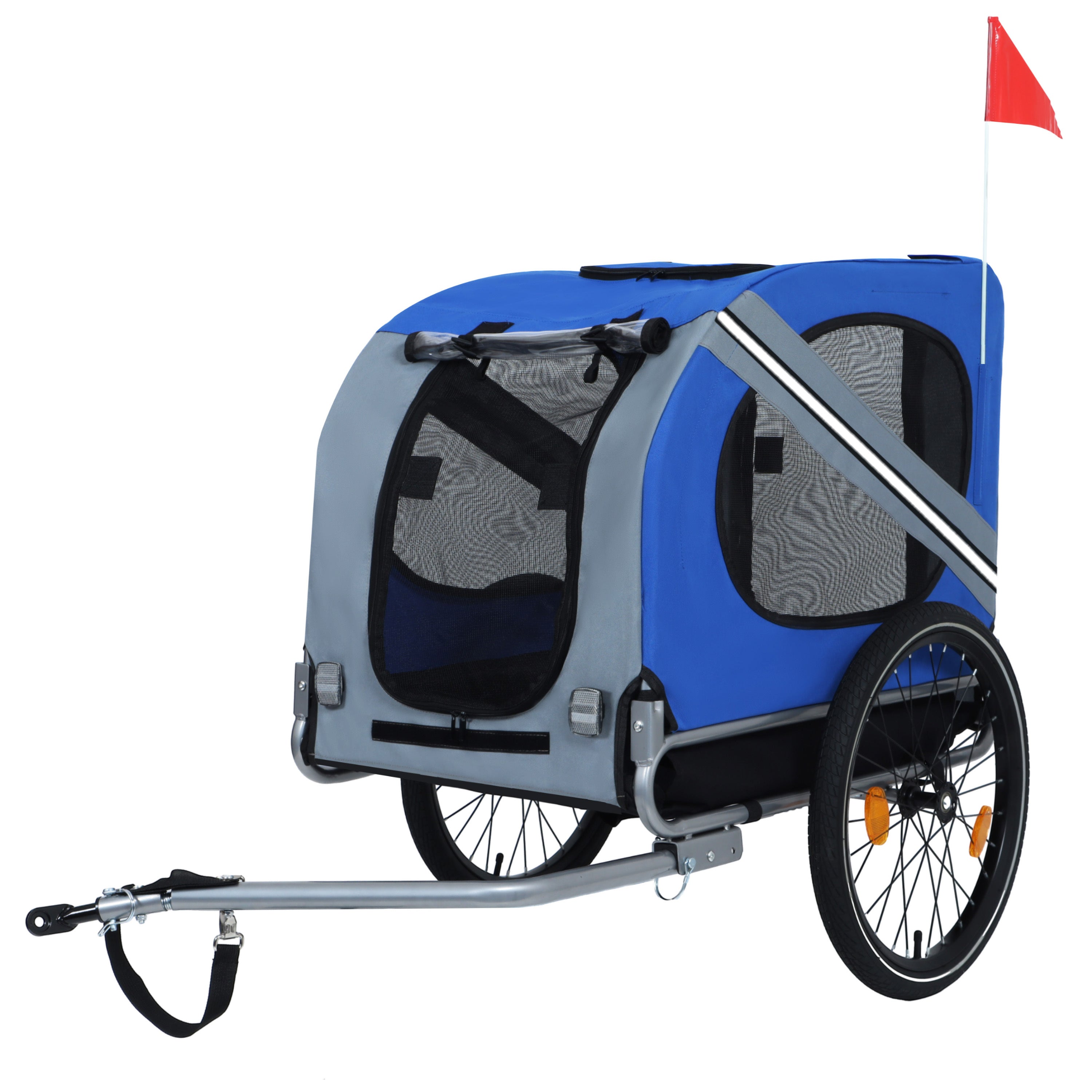Large Folding Bike Trailer for Dogs – 66LB Capacity All-Terrain Pet Carrier, Durable Steel Frame for Cycling, Jogging, Camping &amp;amp; Outdoor Adventures, Blue-Gray