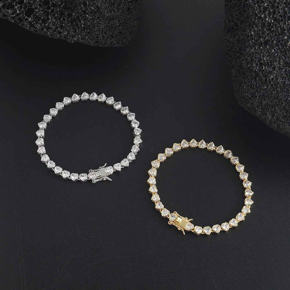 Women&amp;#39;s Heart-shaped Couple Bracelet - Elegant Tennis Chain Design Perfect for Couples