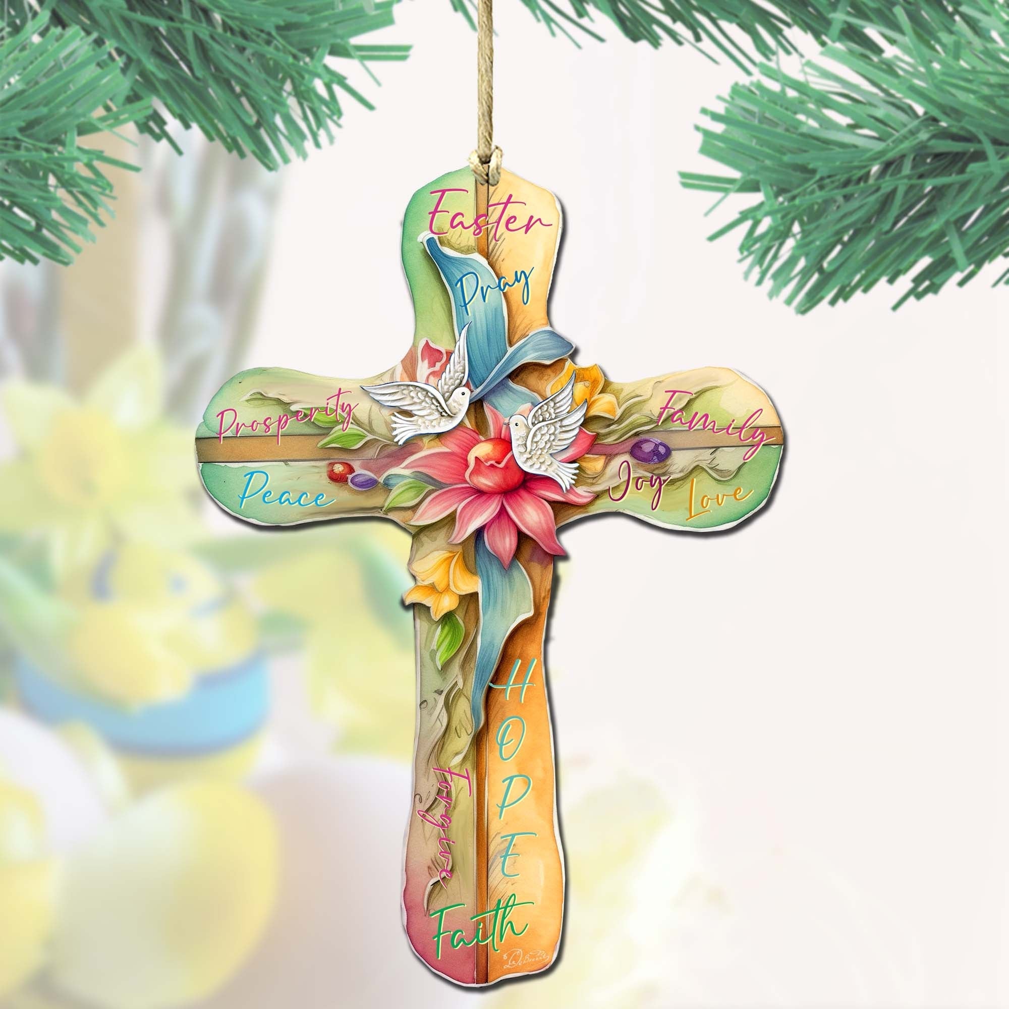Easter Cross with Doves Wooden Ornaments by G. DeBrekht Easter Spring Decor - 8688167