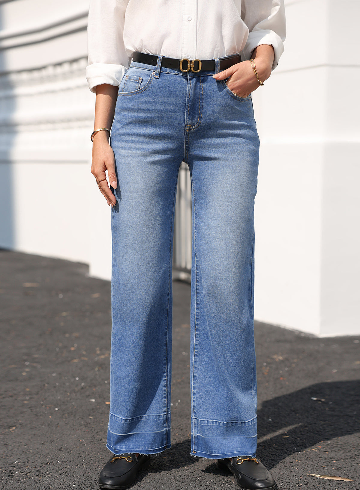 Denim Raw Hem Straight Leg Jeans