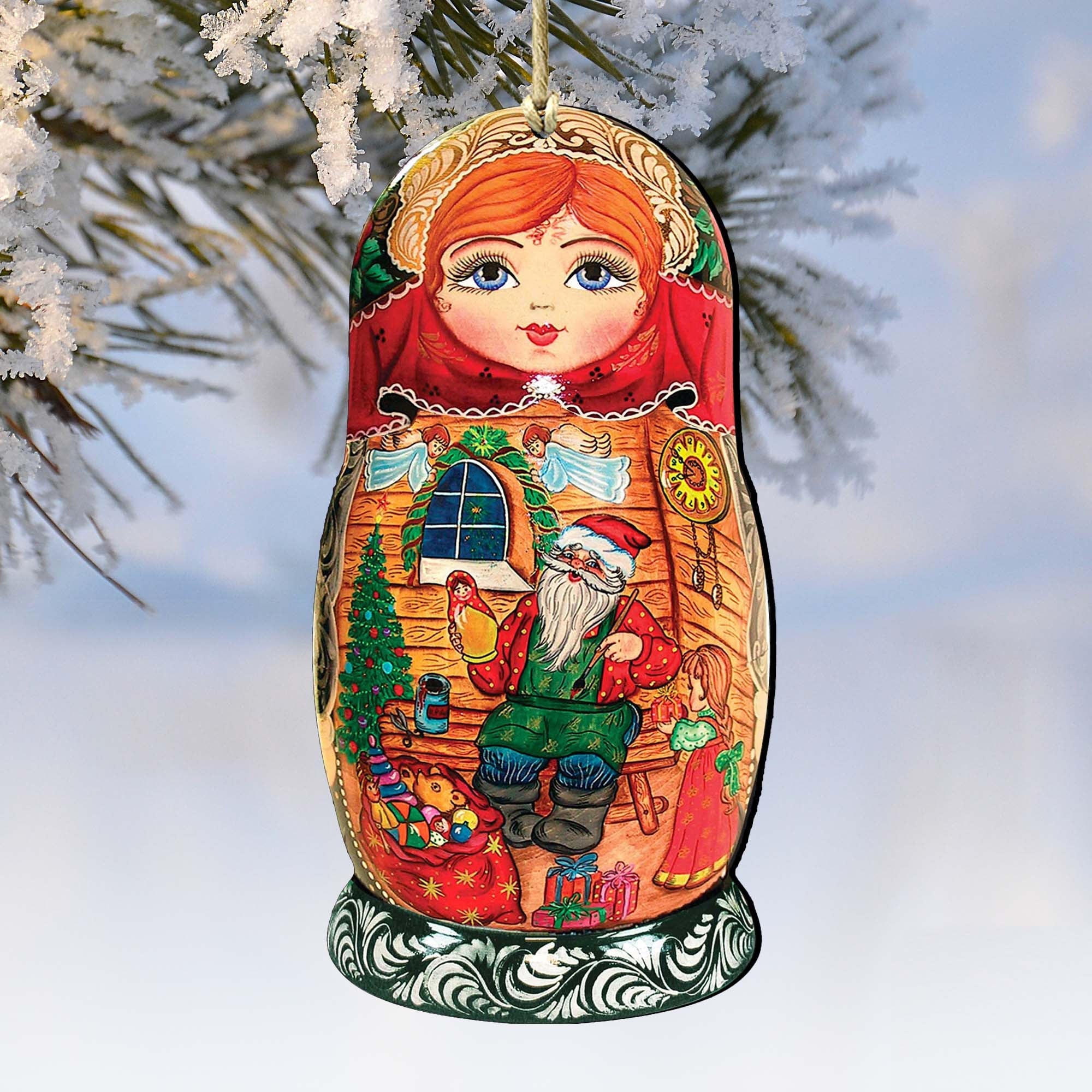 Nesting Doll Wooden Ornaments by G. DeBrekht - Christmas Santa Snowman Decor - 8115015