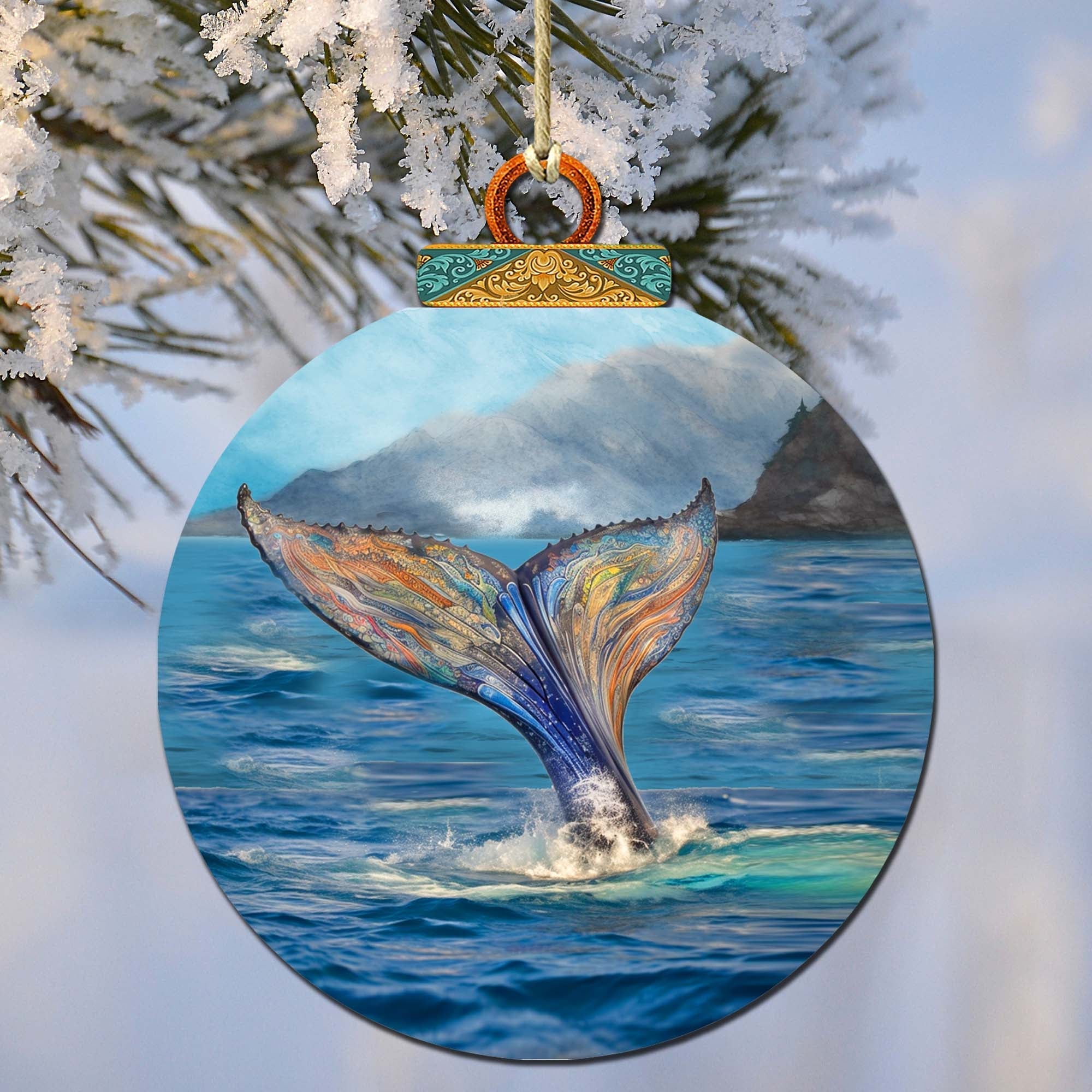 Iridescent Humpback&amp;#39;s Tail Wooden Ornaments by G.Debrekht - Wildlife Holiday Decor - 870043