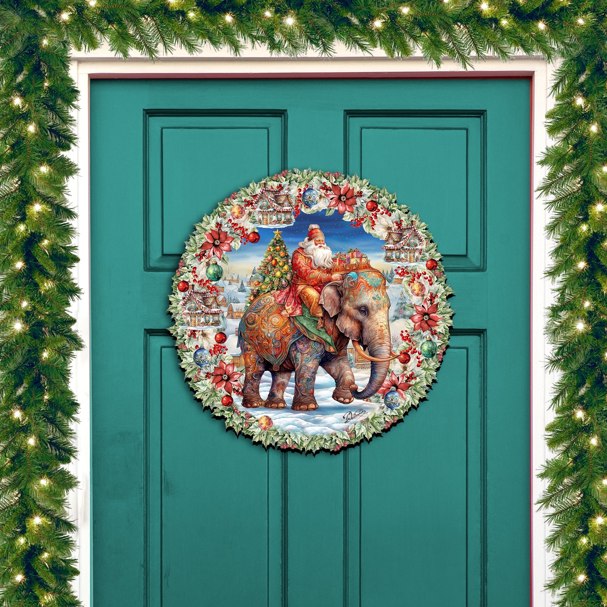 Santa on Elephant Holiday Door Decor  by G. Debrekht - Christmas Decor - 8611043H