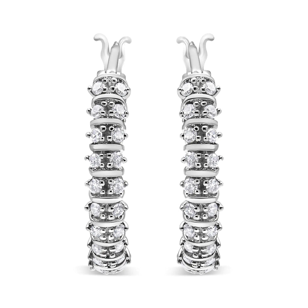 Style Loft Collection Semi Eternity Hoop 10K White Gold 1/2 Ctw Lab Grown Round Diamond 2 Row Earrings (G-H Color, SI1-SI2 Clarity)