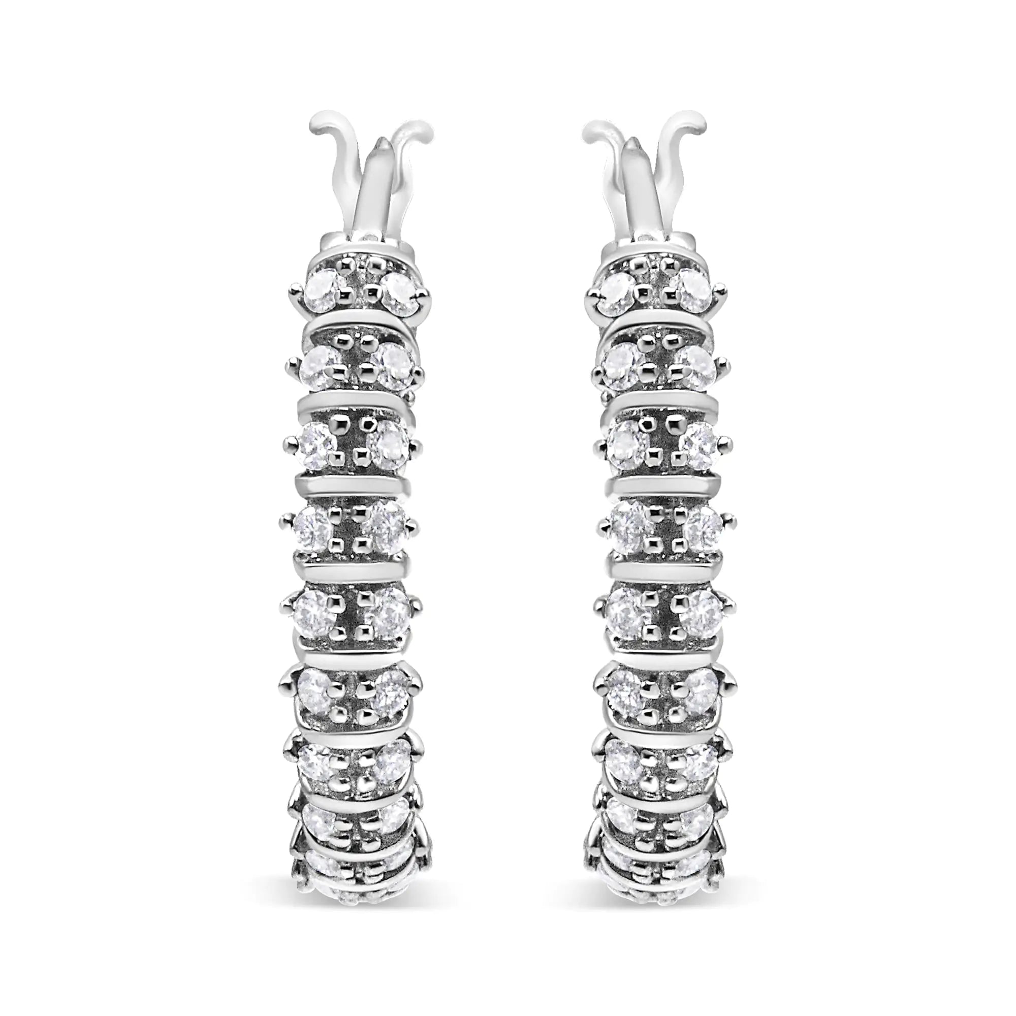 Style Loft Collection Semi Eternity Hoop 10K White Gold 1/2 Ctw Lab Grown Round Diamond 2 Row Earrings (G-H Color, SI1-SI2 Clarity)