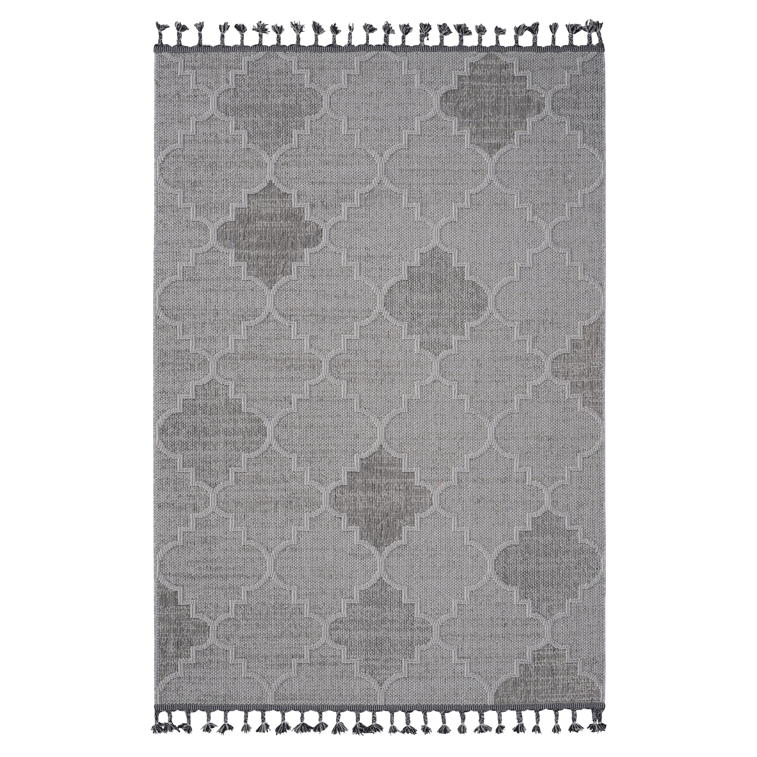 NAAR Guros Collection 6X9 White / Grey / Trellis Indoor / Outdoor Area Rug