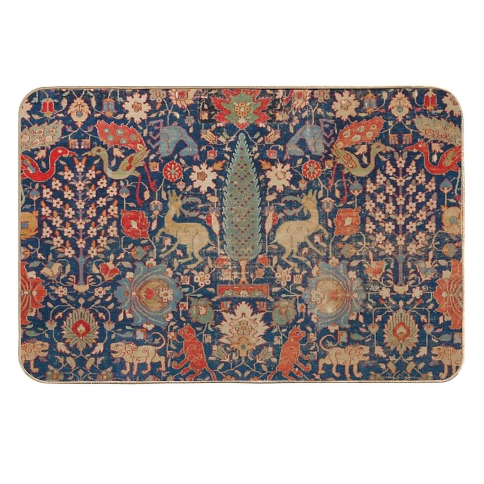 17th Century Persian Rug Print with Animals  Toxin-Free Bath Mat